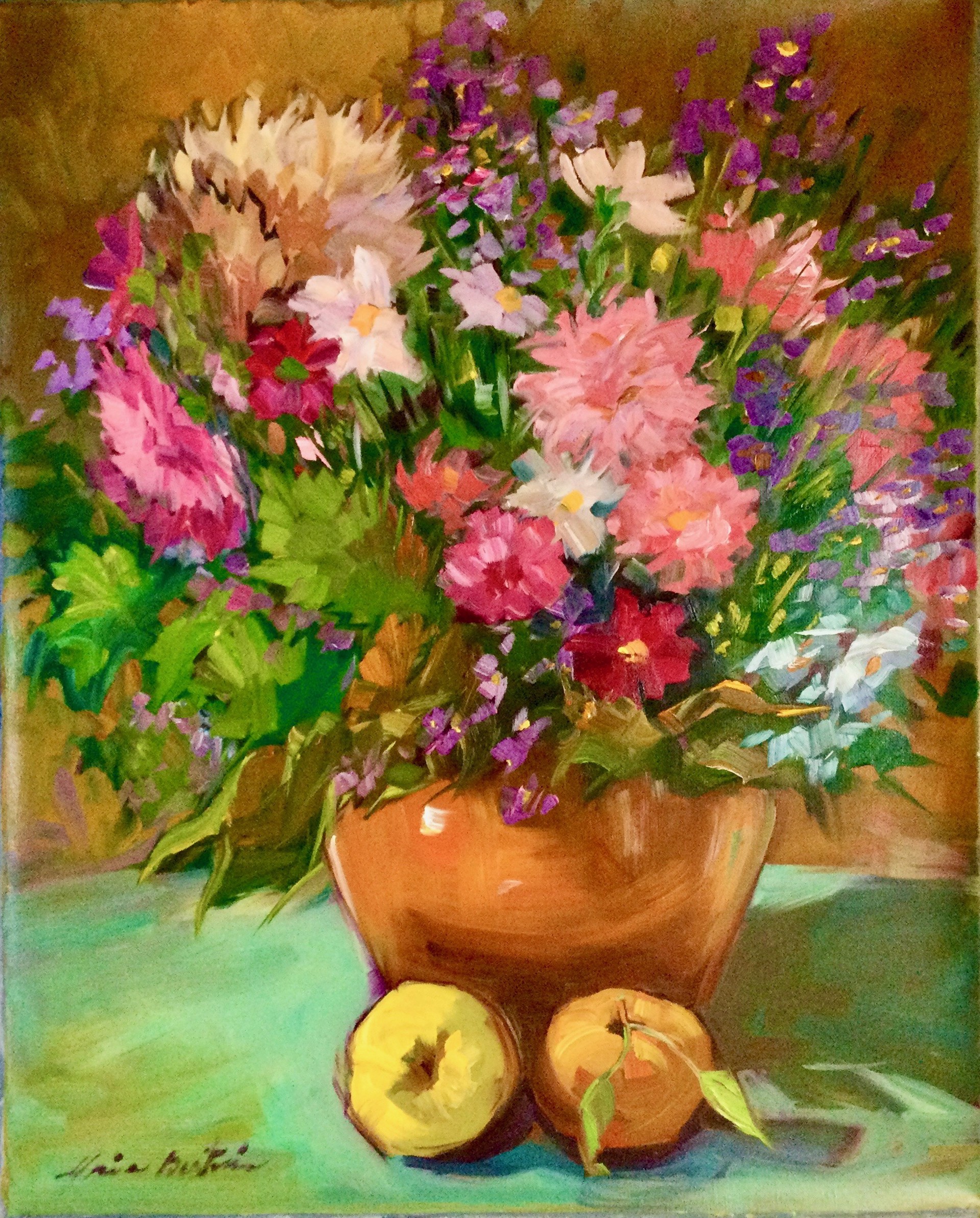 Floral and Green Apples by Maria Bertrán
