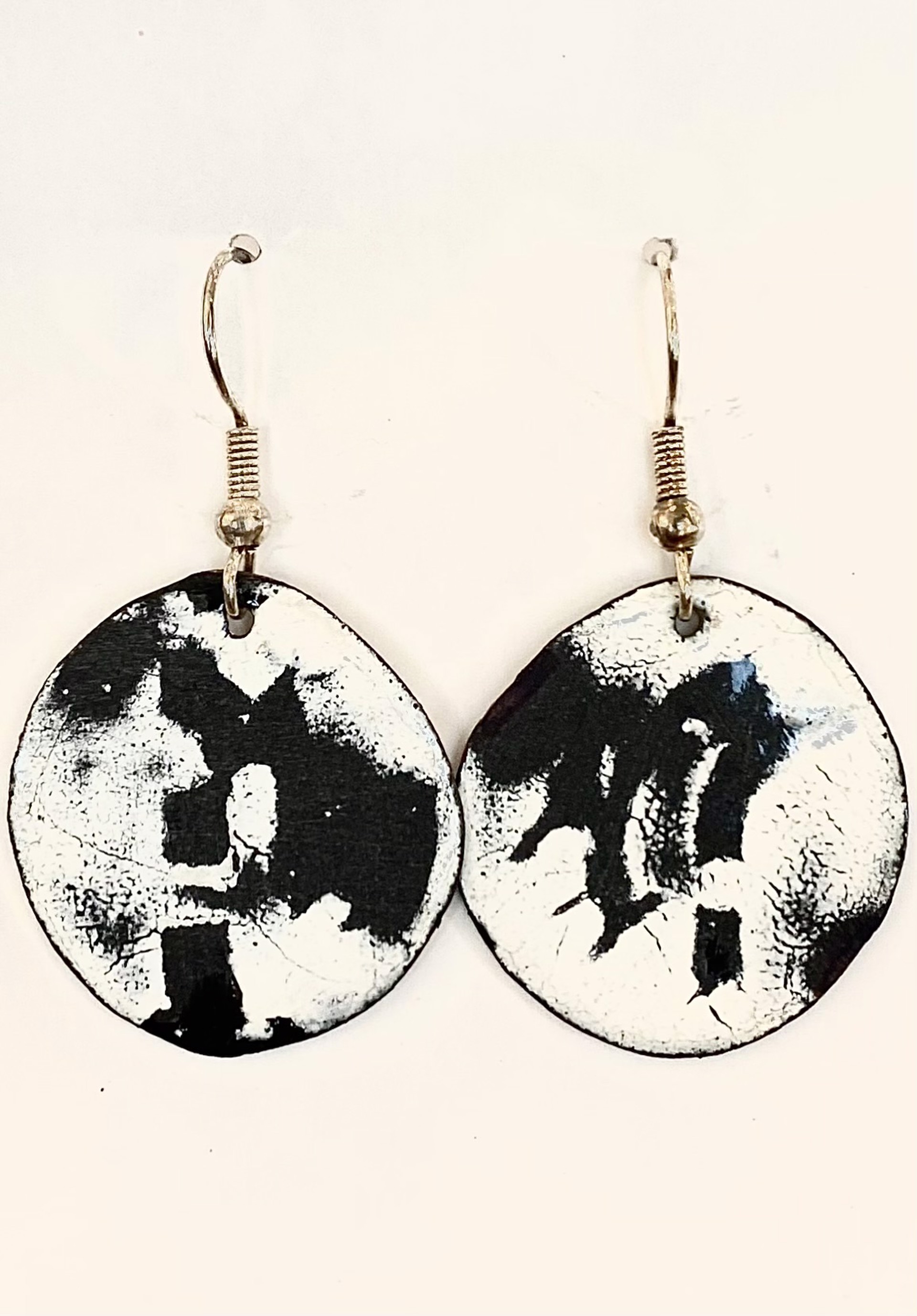 12.5 Black and White Enamel Copper Sterling Earrings by Cathy Talbot