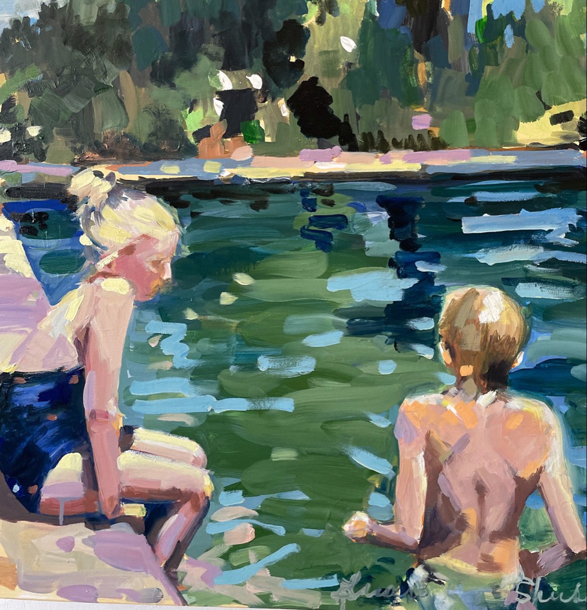 Brother And Sister Poolside by Laura Lacambra Shubert