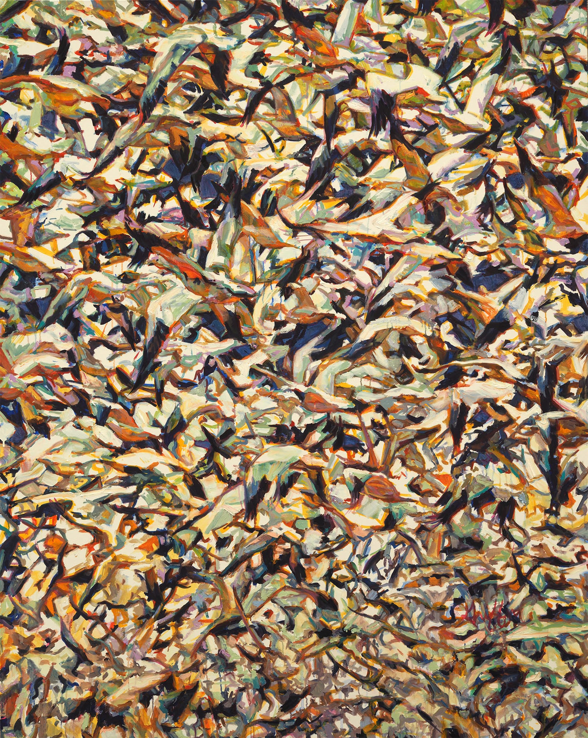Original Oil Painting Featuring A Mass Of Migrating Snow Geese In Flight Up Close Without Sky