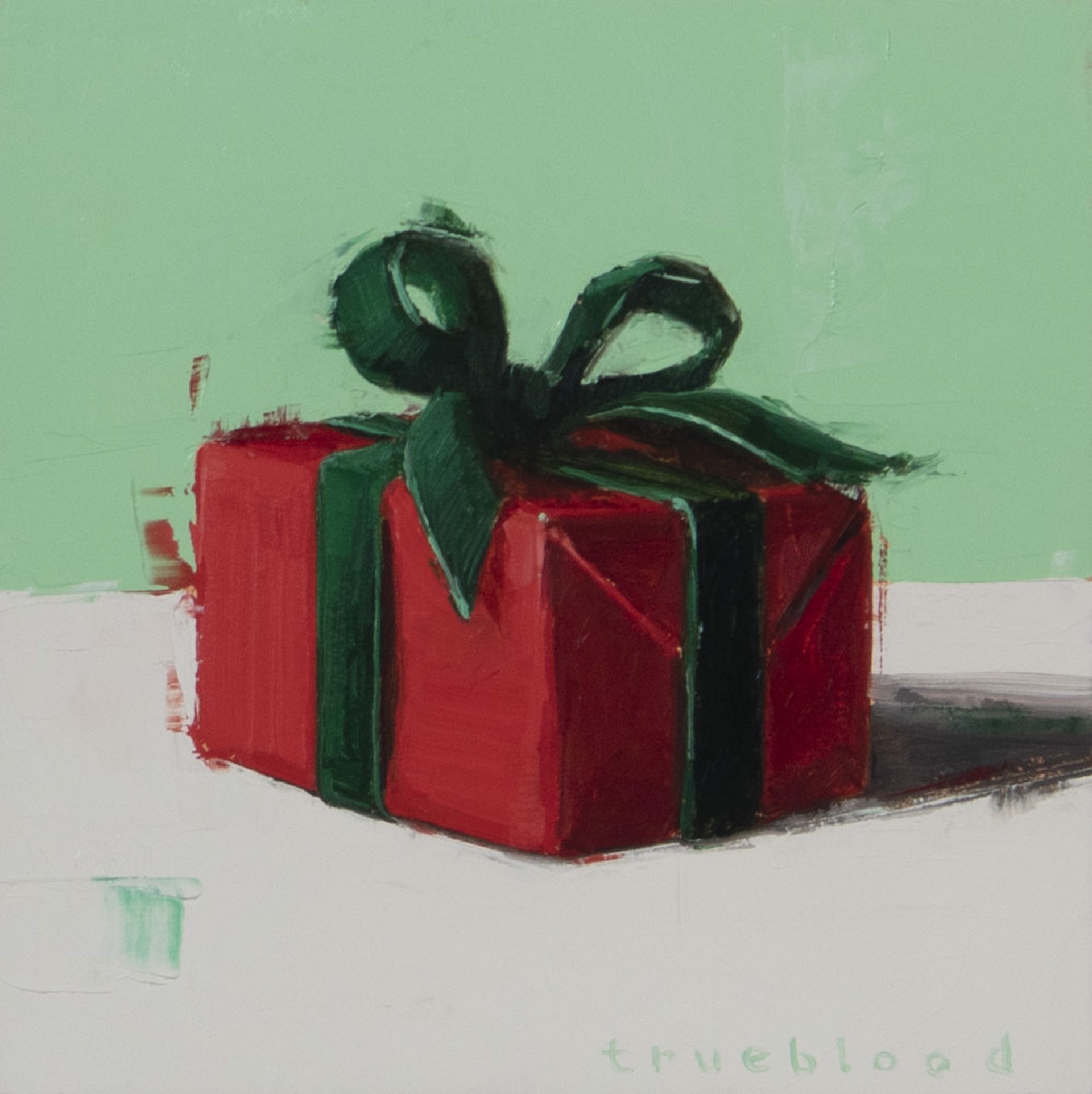 Red Gift With Green Ribbon by Megan Trueblood