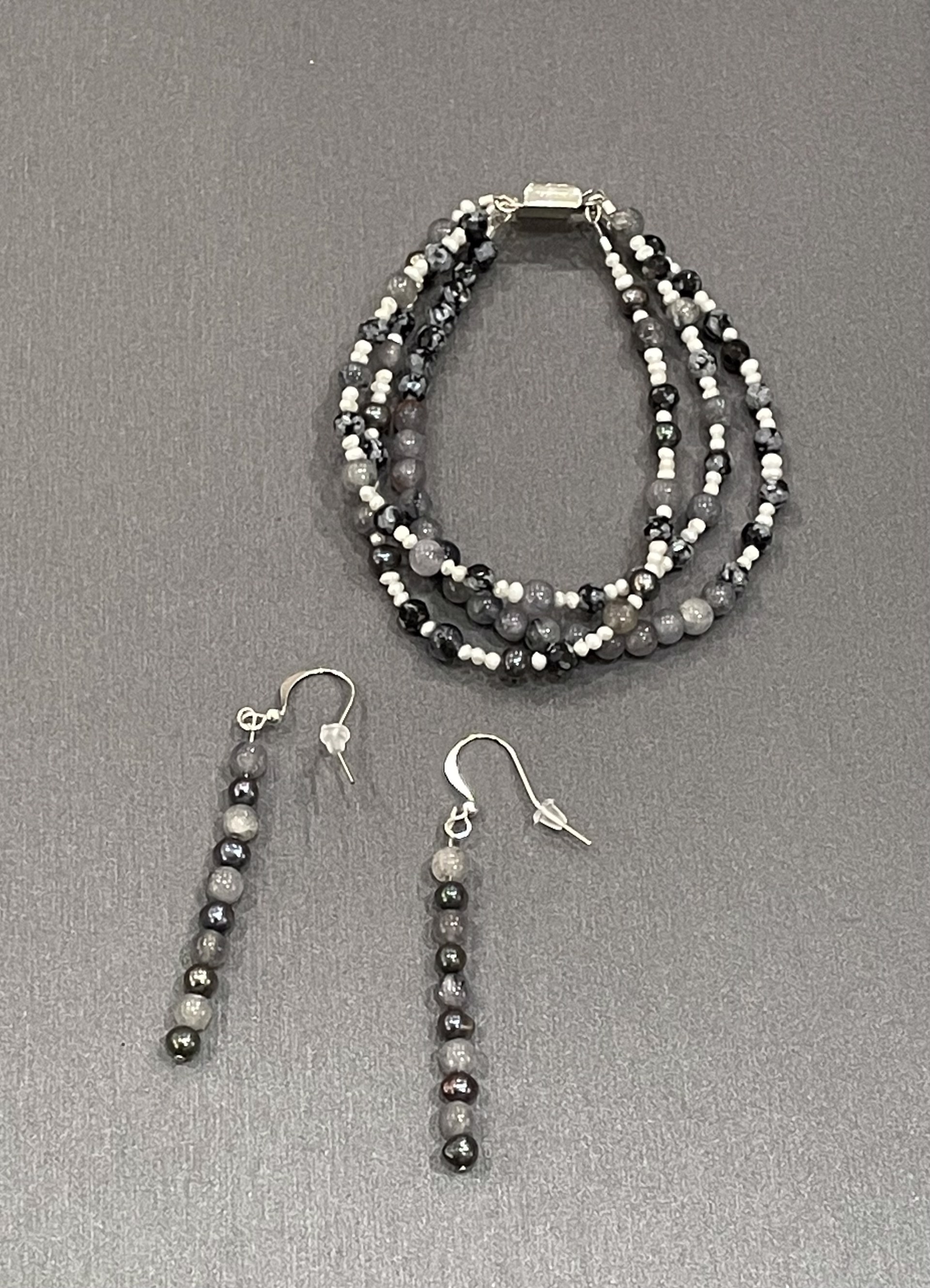 Stone and Pearl Earrings and Bracelet by Patrice Box