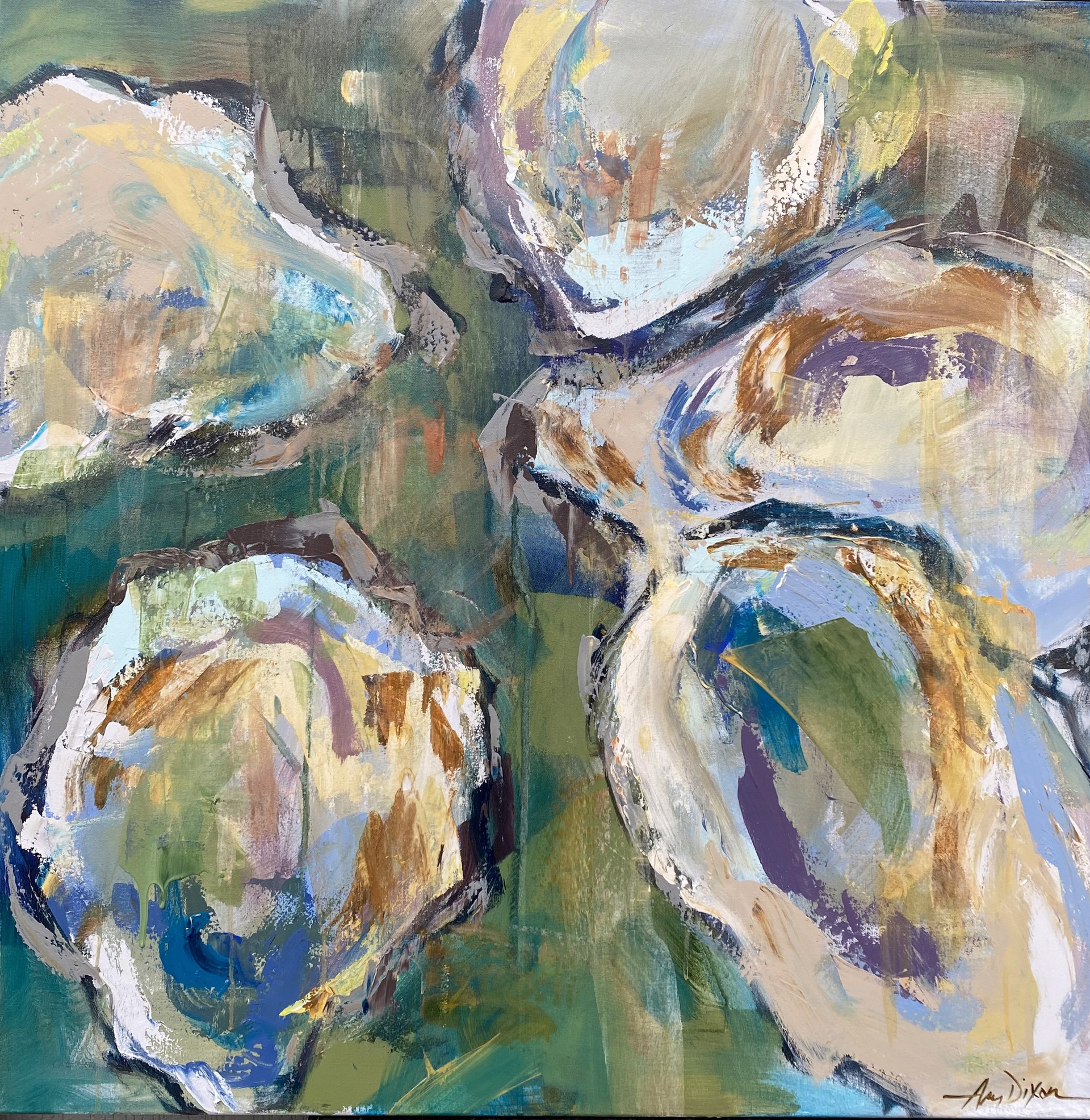 "Oysters Organic I" original mixed media by Amy Dixon