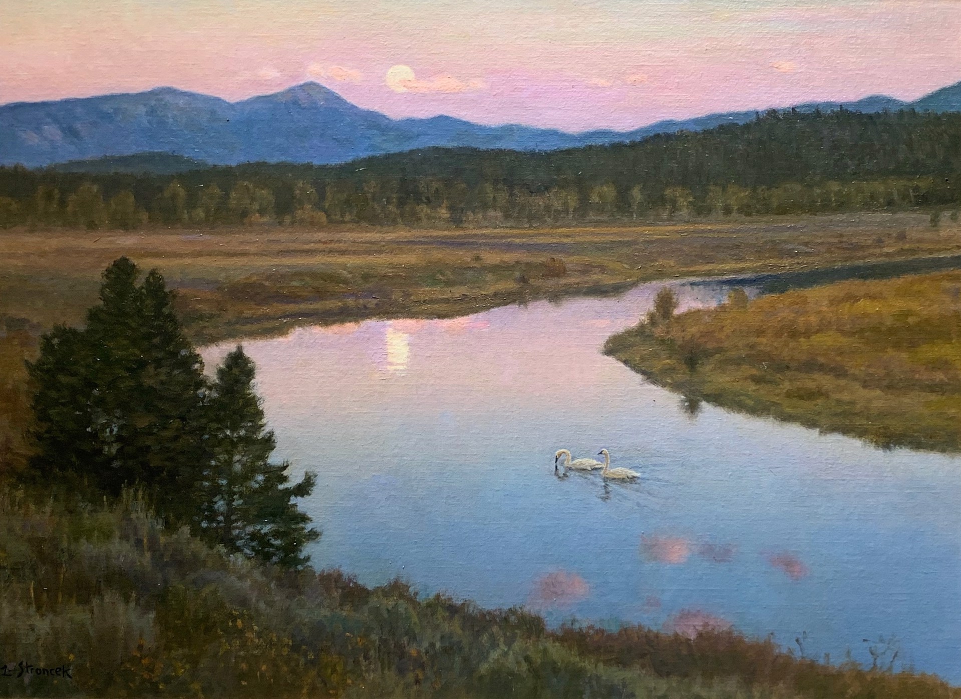 MOONRISE OVER THE OXBOW by Lee Stroncek | Montana Trails Gallery