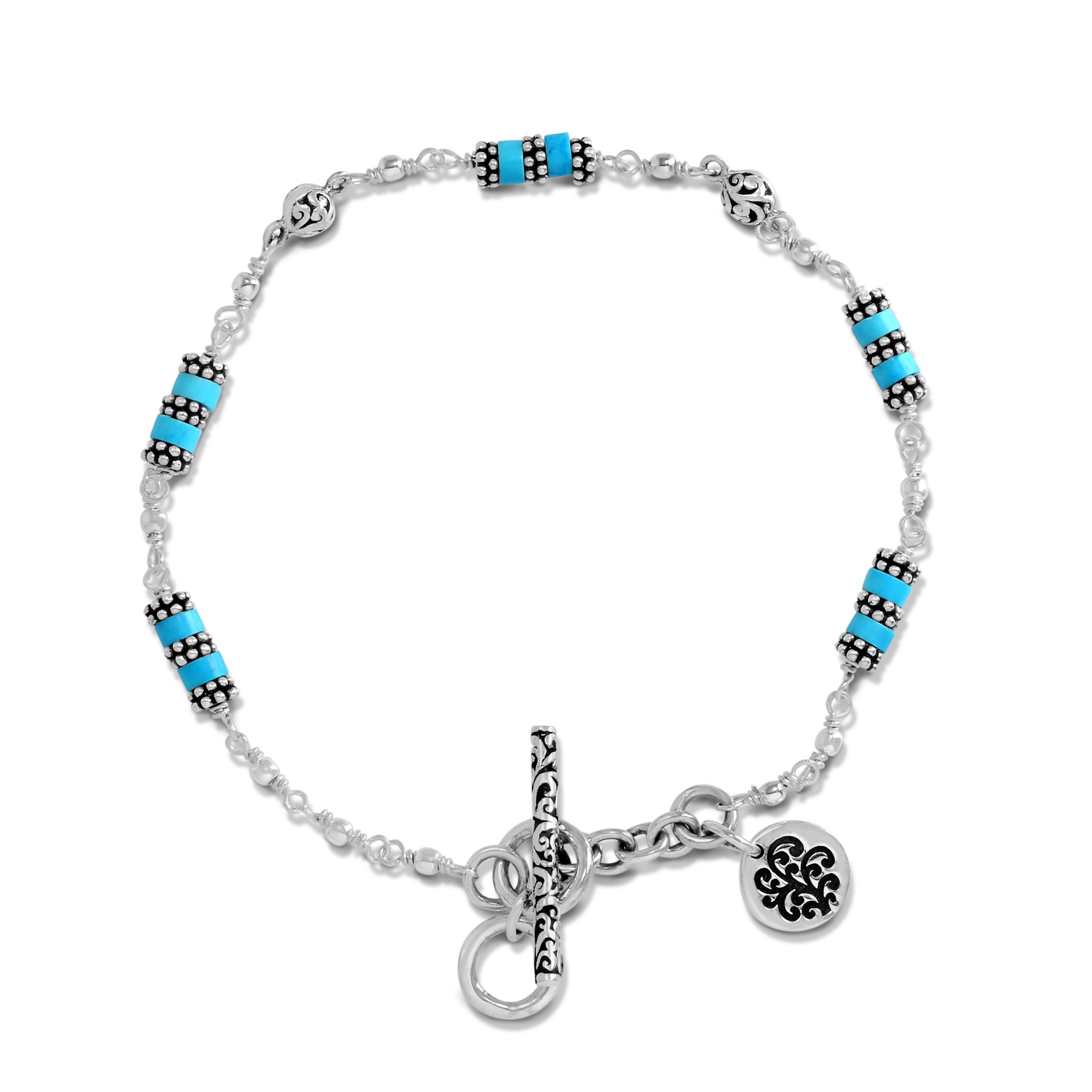 Sterling Silver Link Bracelet with Turquoise Beads by Lois Hill