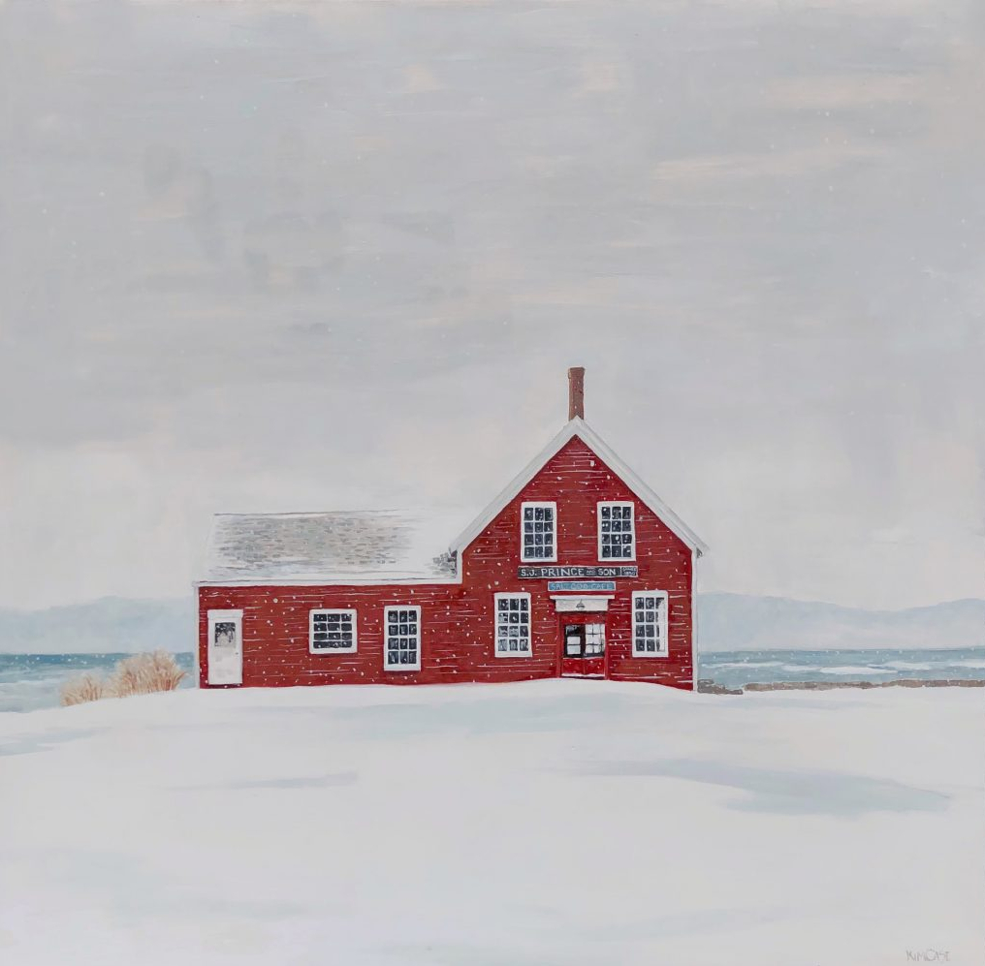 Snow at the Salt Cod Cafe by Kim Case Portland Art Gallery