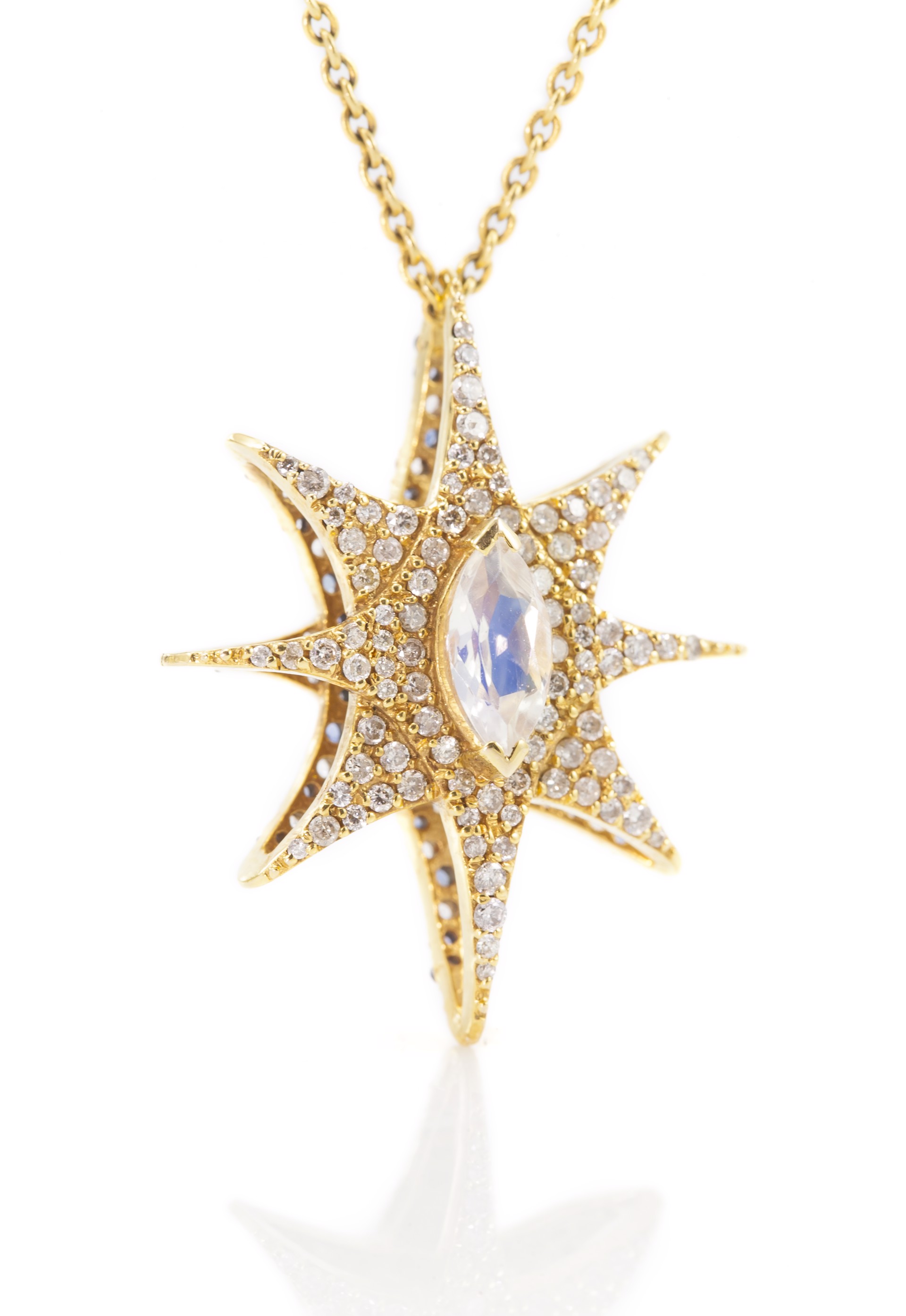 Diamond, Moonstone and Green Diamond Necklace by Lauren Harper
