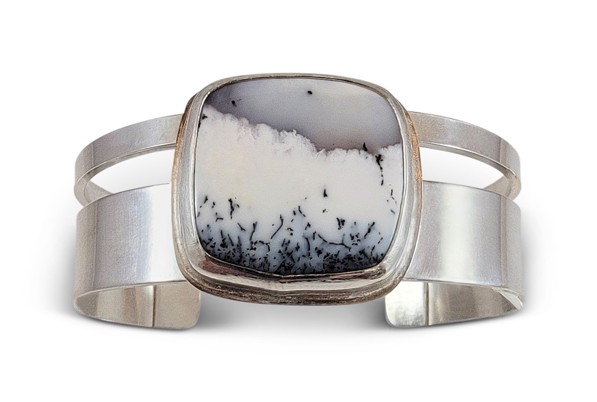 Sterling Silver Cuff Bracelet with two silver bands and Australian Dendrite Opal by Leslie Eggers