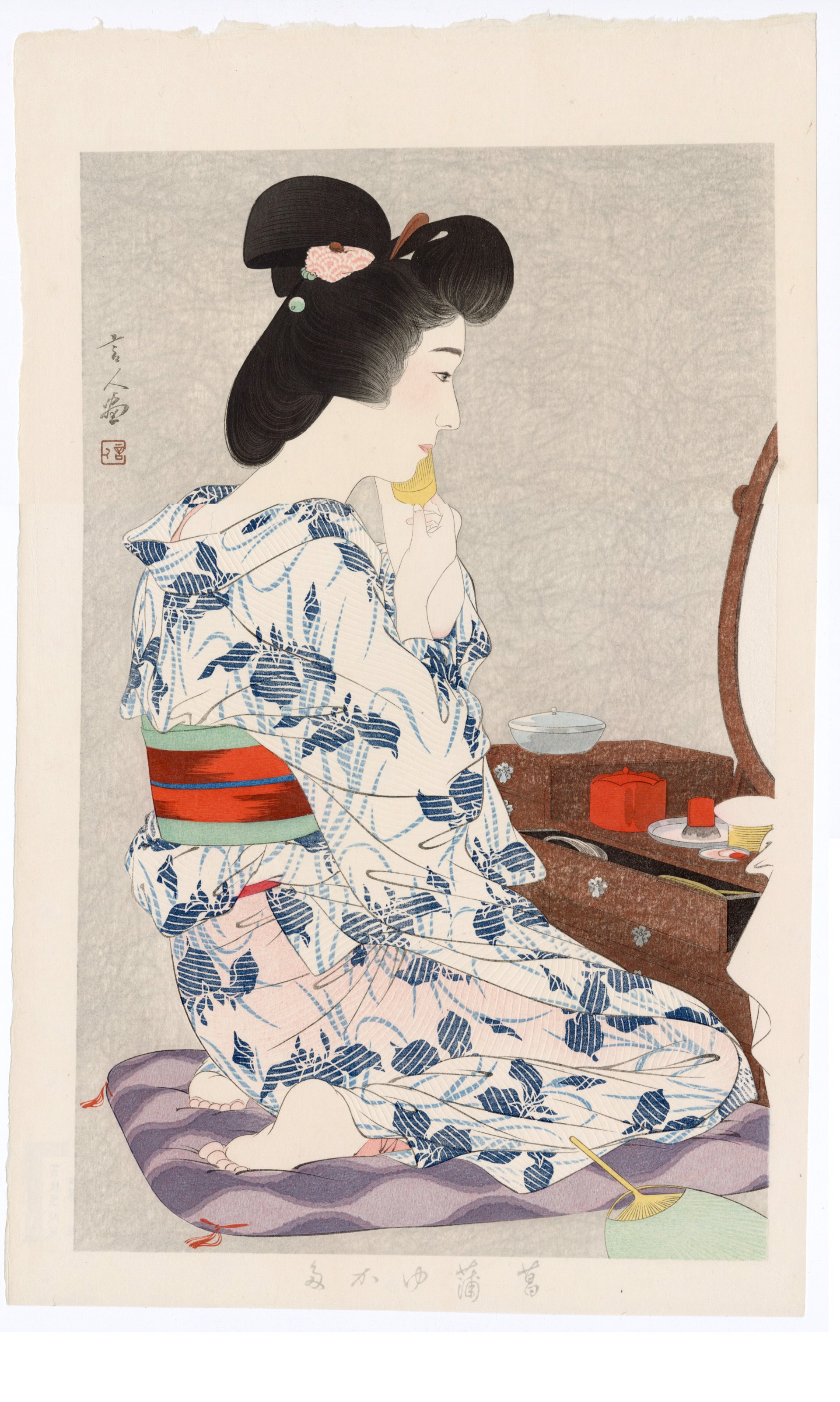Cotton Kimono with Iris Pattern by Torii Kotondo