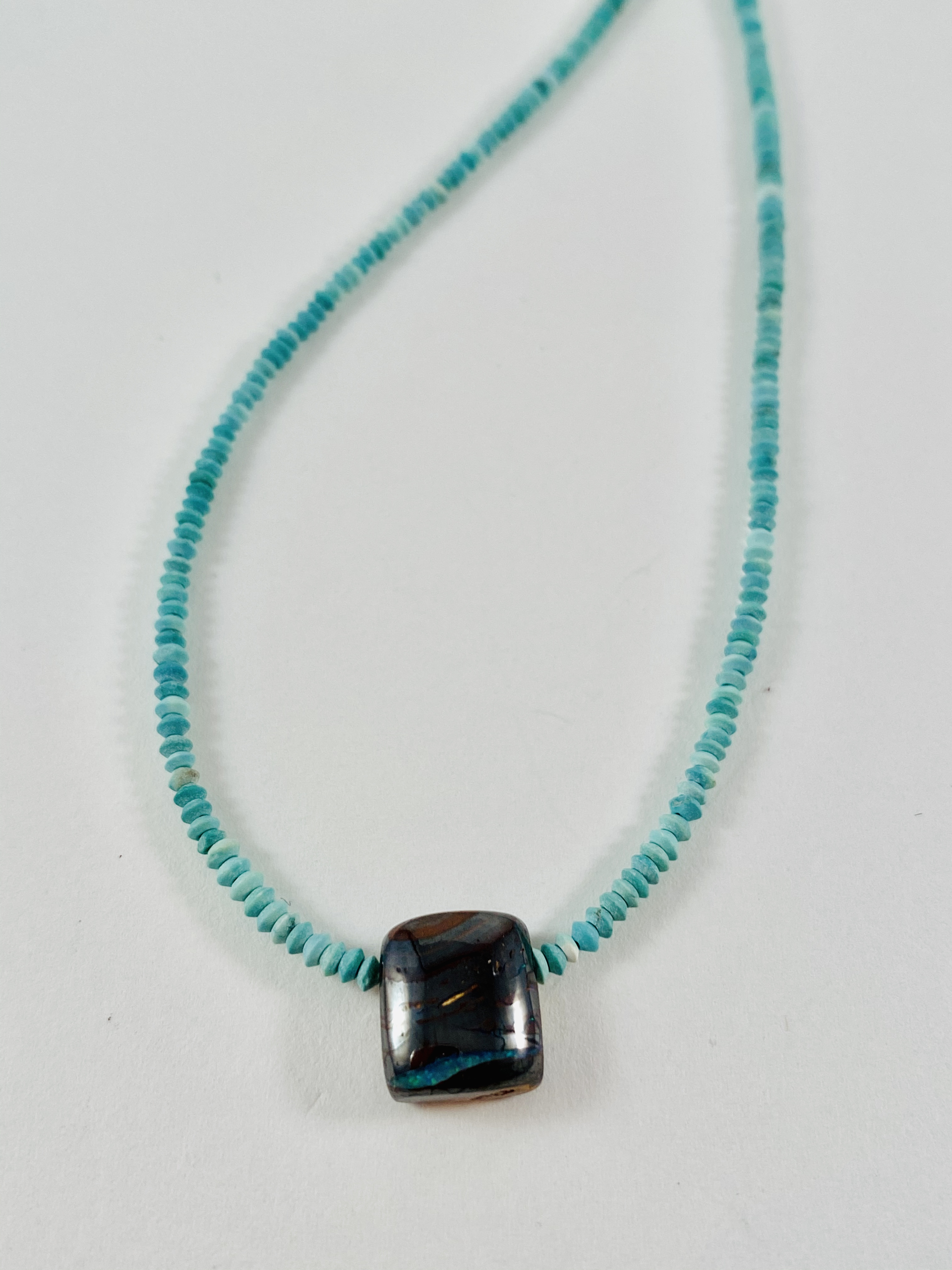 Tiny Turquoise Necklace,  Australian opal pendant by Nance Trueworthy