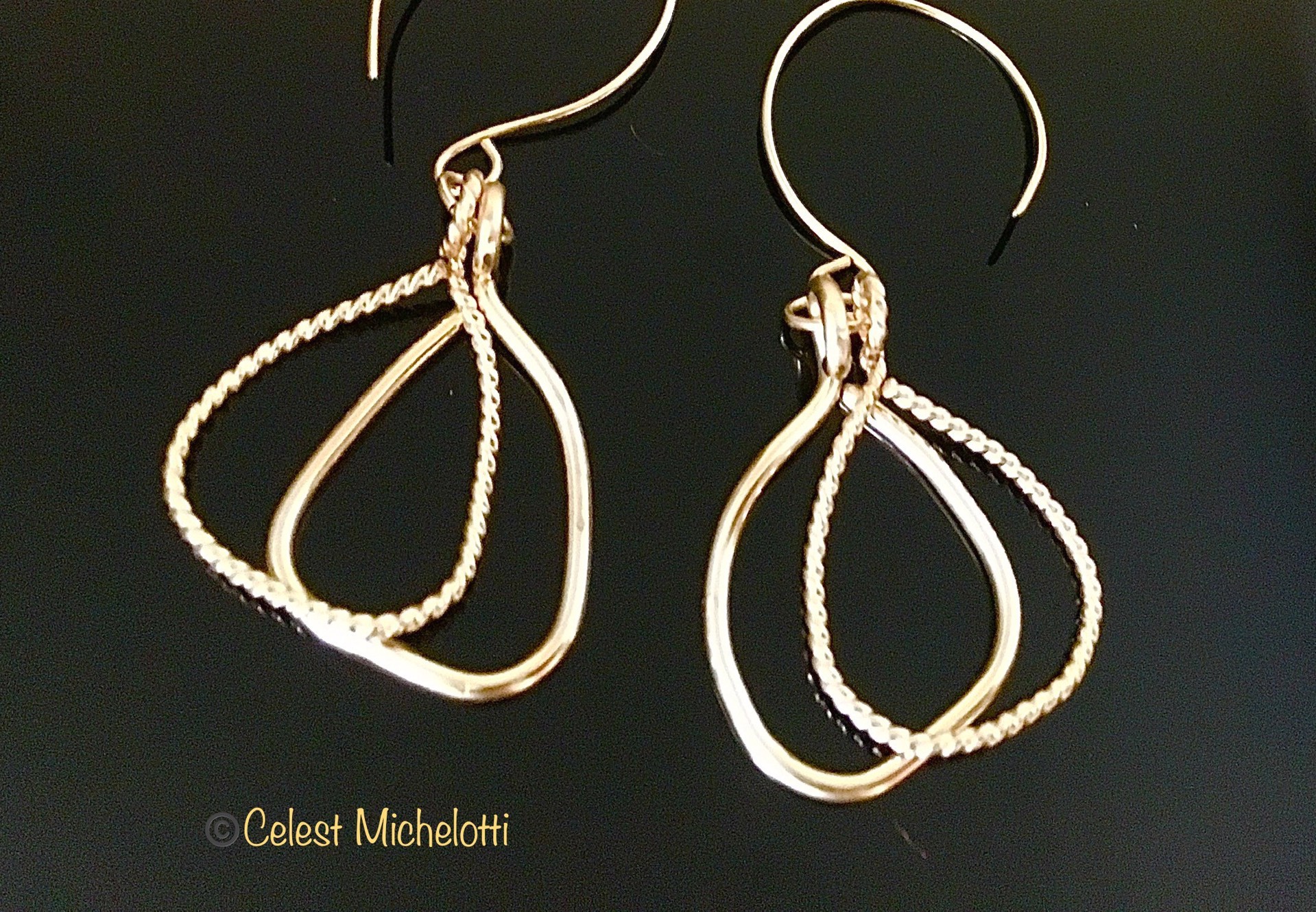 Soft Triangles Earrings, 1 in. Double Drops, 14K Yellow Gold Filled, 14K Rose Gold Filled by Celest Michelotti
