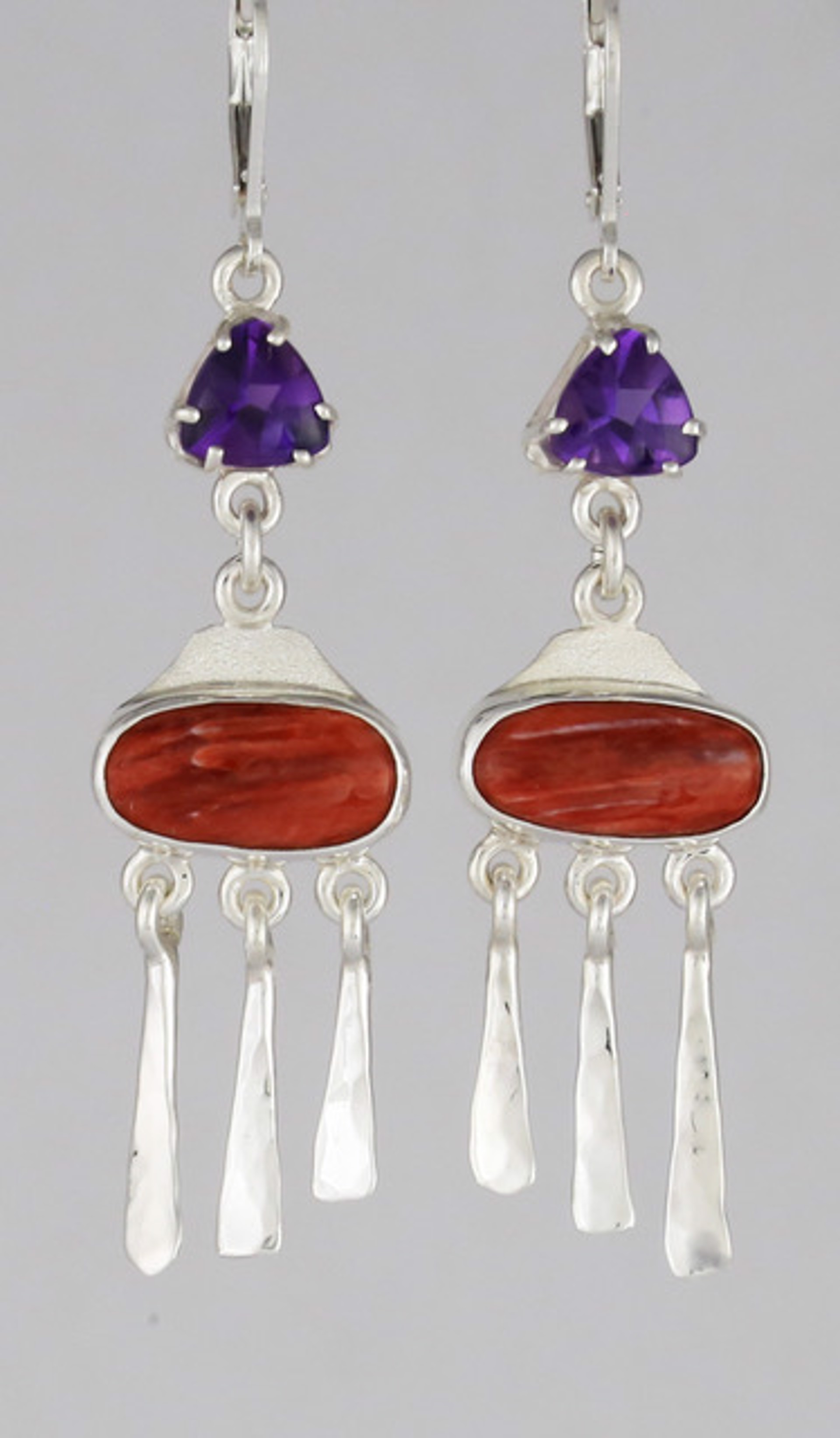 Earrings - Spiney Oyster, Amethyst With Sterling Silver - #417 by Ken and Barbara Newman