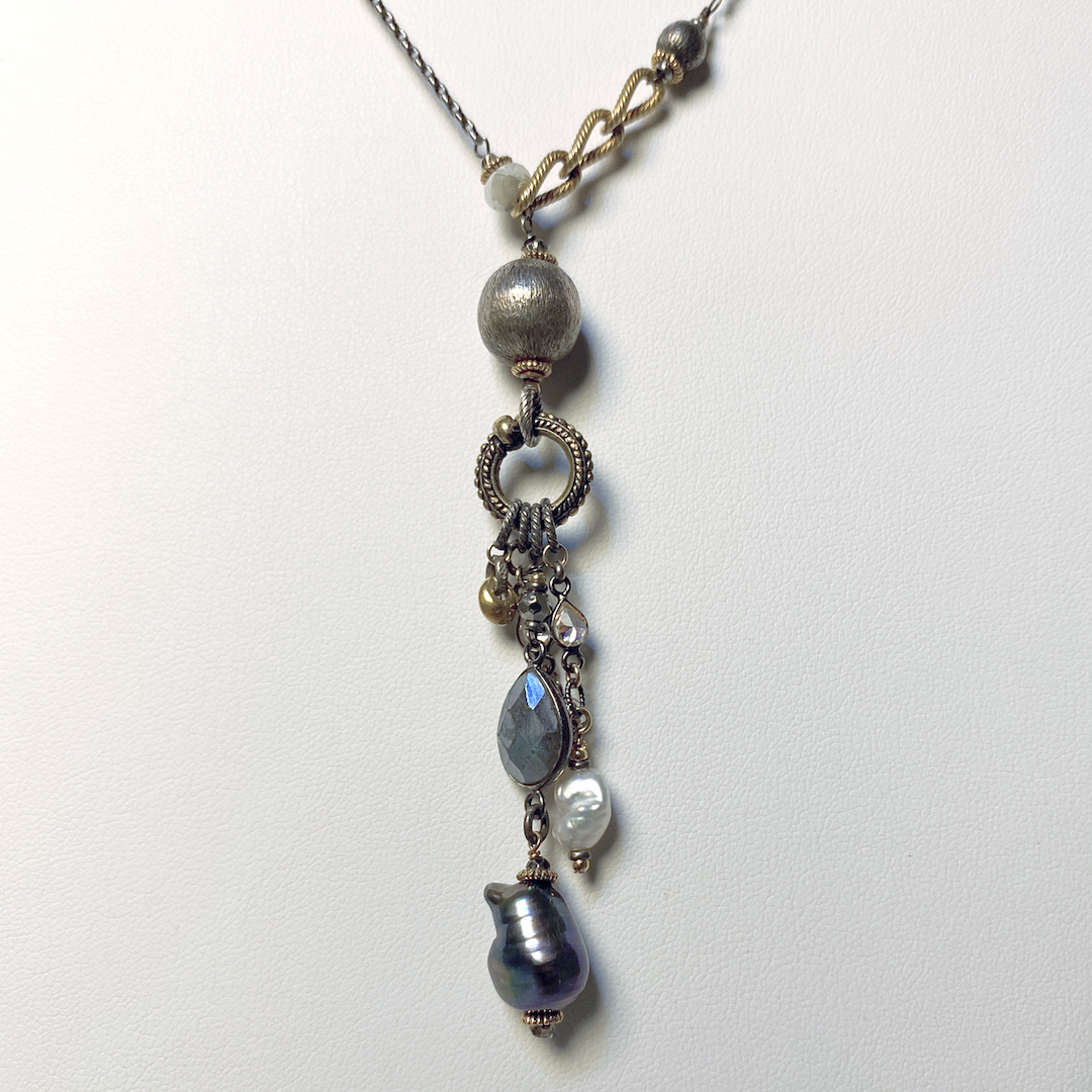 Sterling silver, labradorite, black pearl, zirconia by Jeri Mitrani