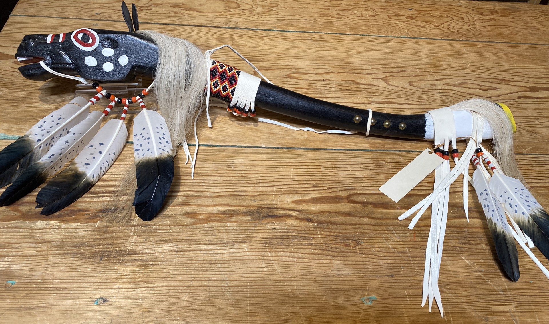 Native American Wooden Medicine Horse Stick by Artist Unknown