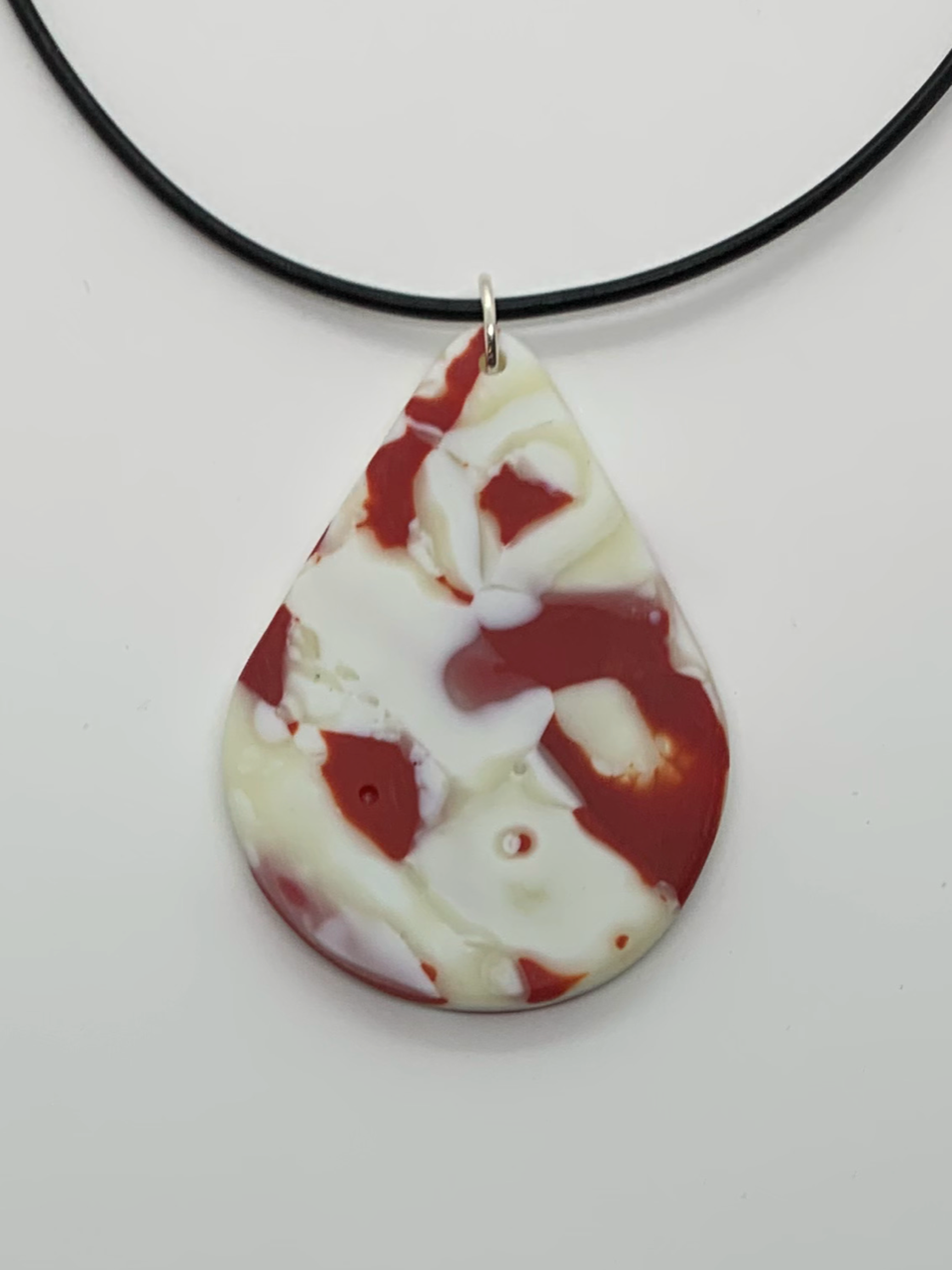 Molten Glass Necklace Teardrop - Cherry & Linen - Satin by Chris Cox