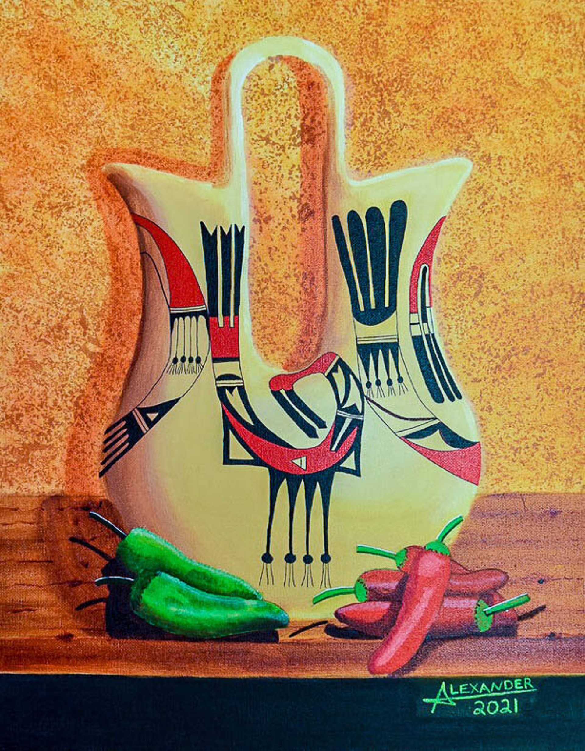 Hopi Theme: Yellow wedding Pot with Peppers by Abdullah