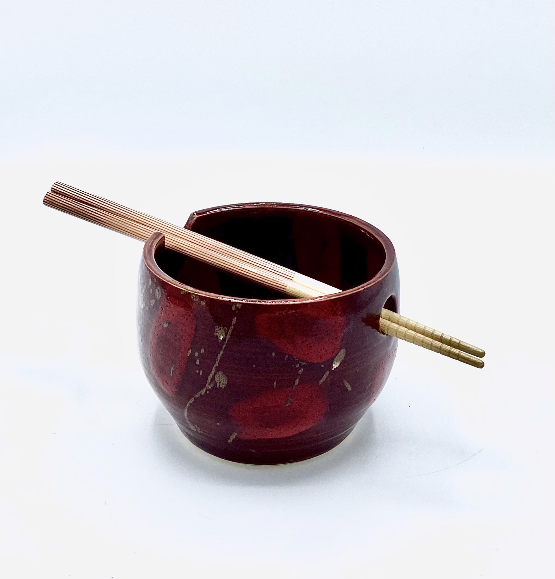 Small Red  Noodle Bowl by Messy Pots Pottery