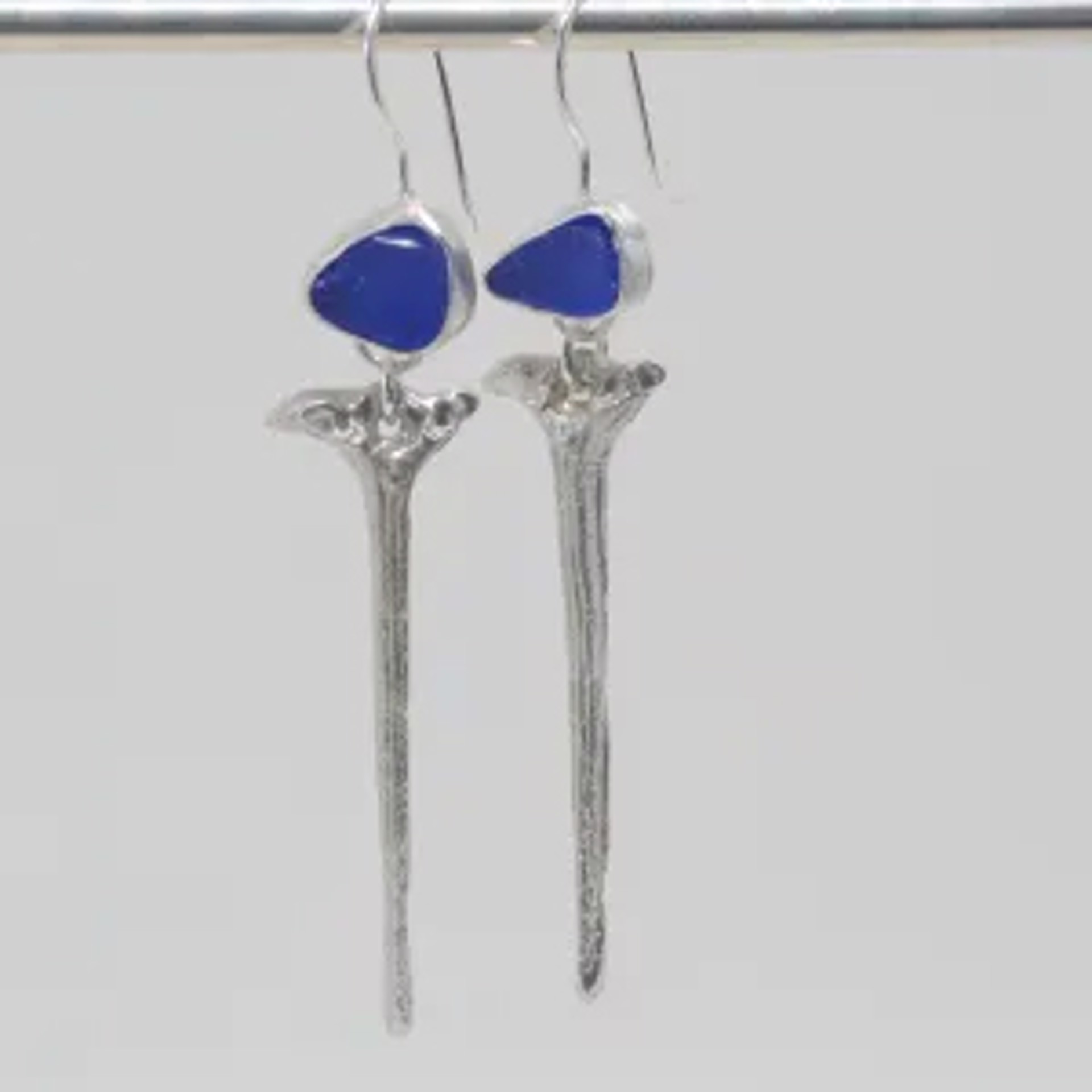 Blue Sea Glass Bones Earrings by Leigh Griffin