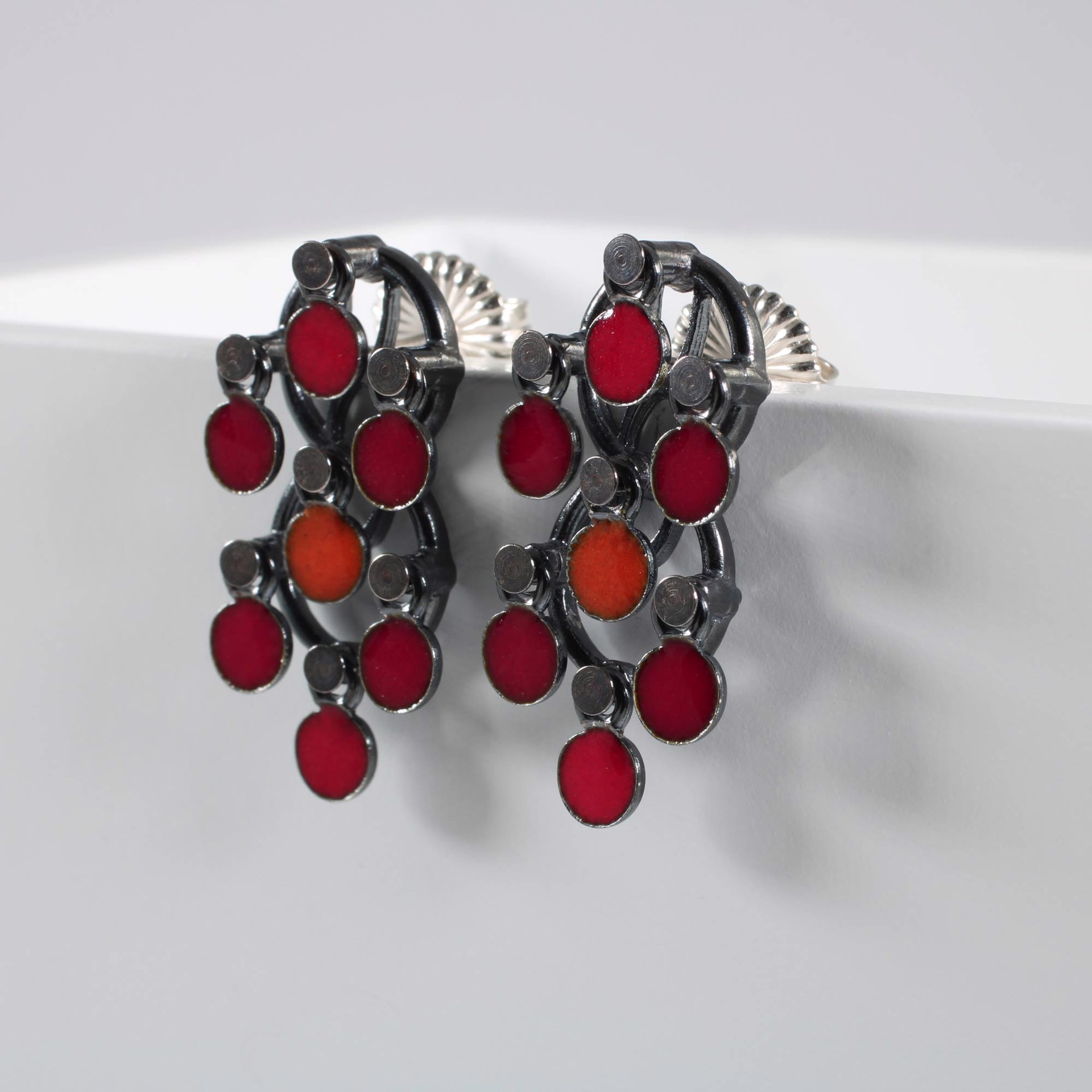 Red Double Loop Earrings by Barbara Seidenath