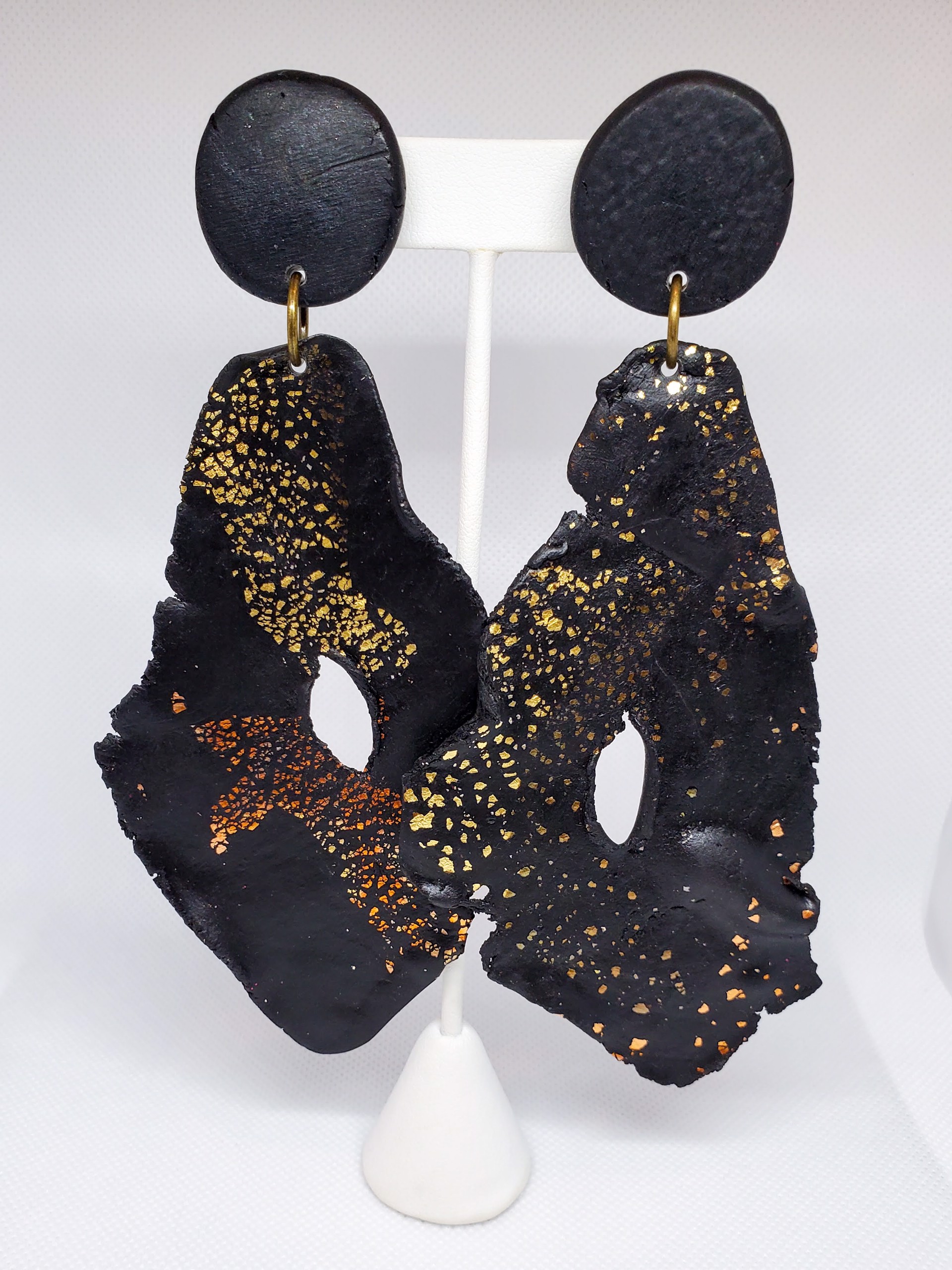 Long Black and Gold Epoxy Earrings by Sally Bass