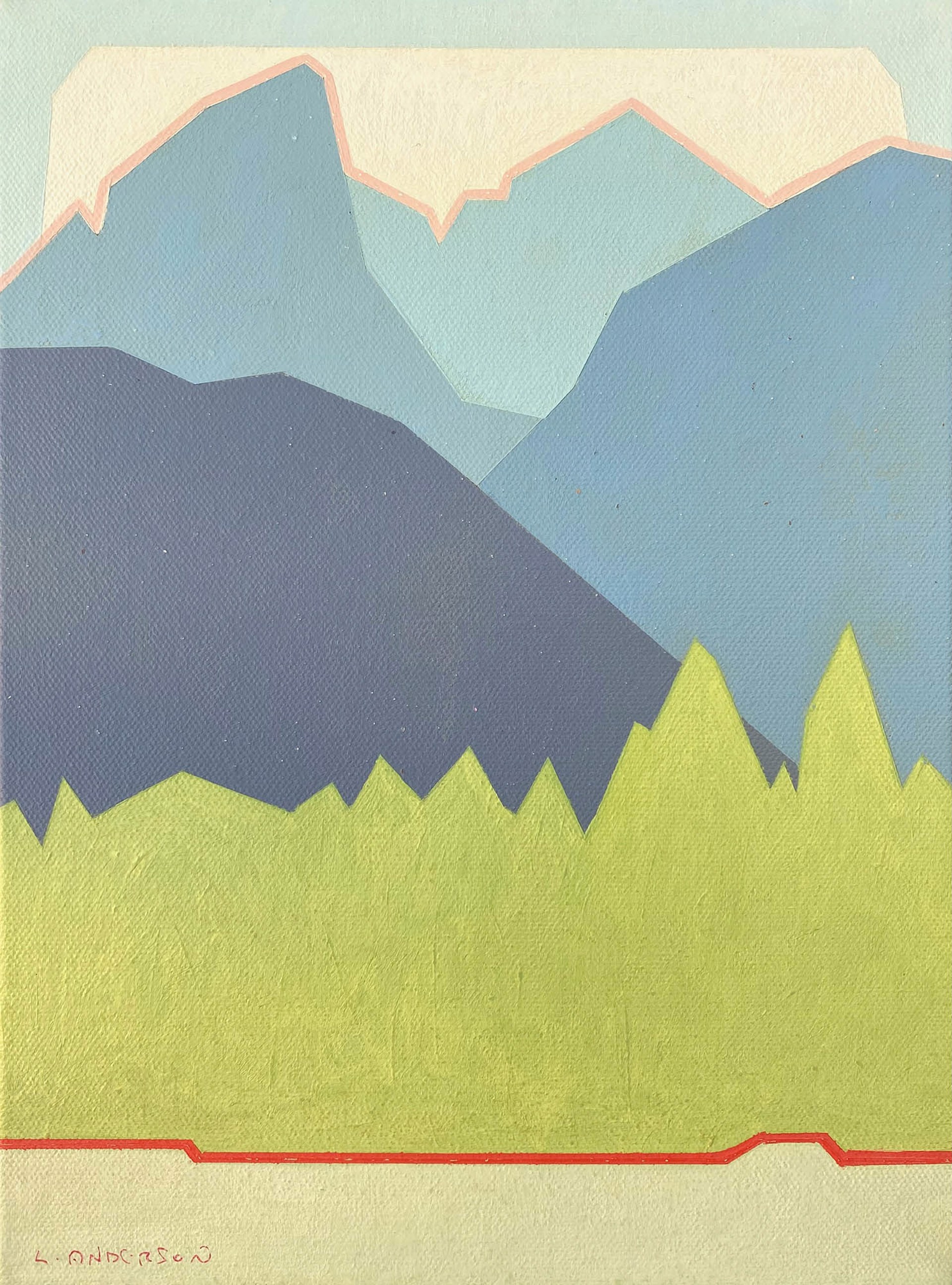 Original Acrylic Painting By Luke Anderson Featuring The Teton Mountain Range In Graphic Style