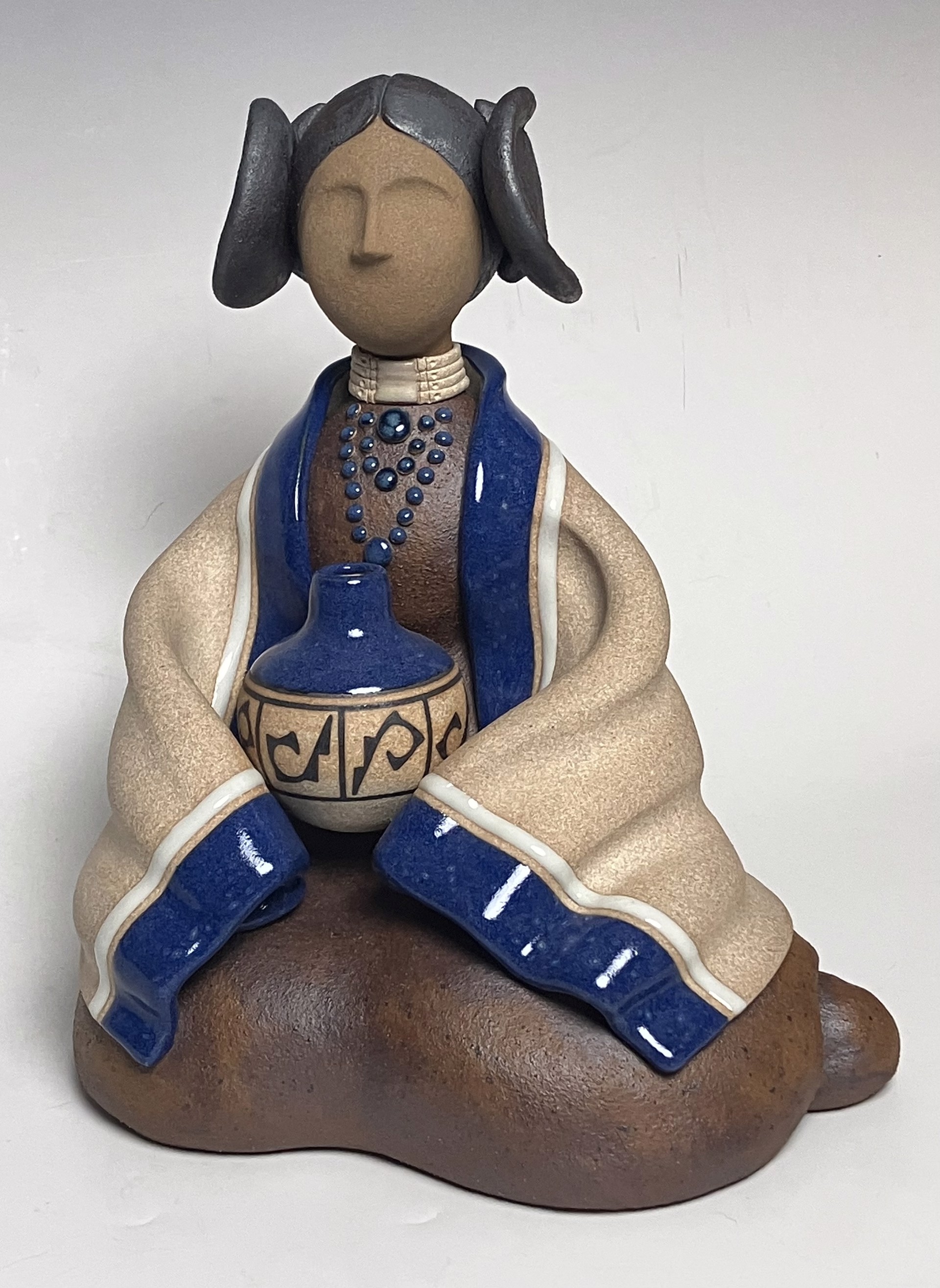 Seated Hopi Maiden ~ Blue by Terry Slonaker