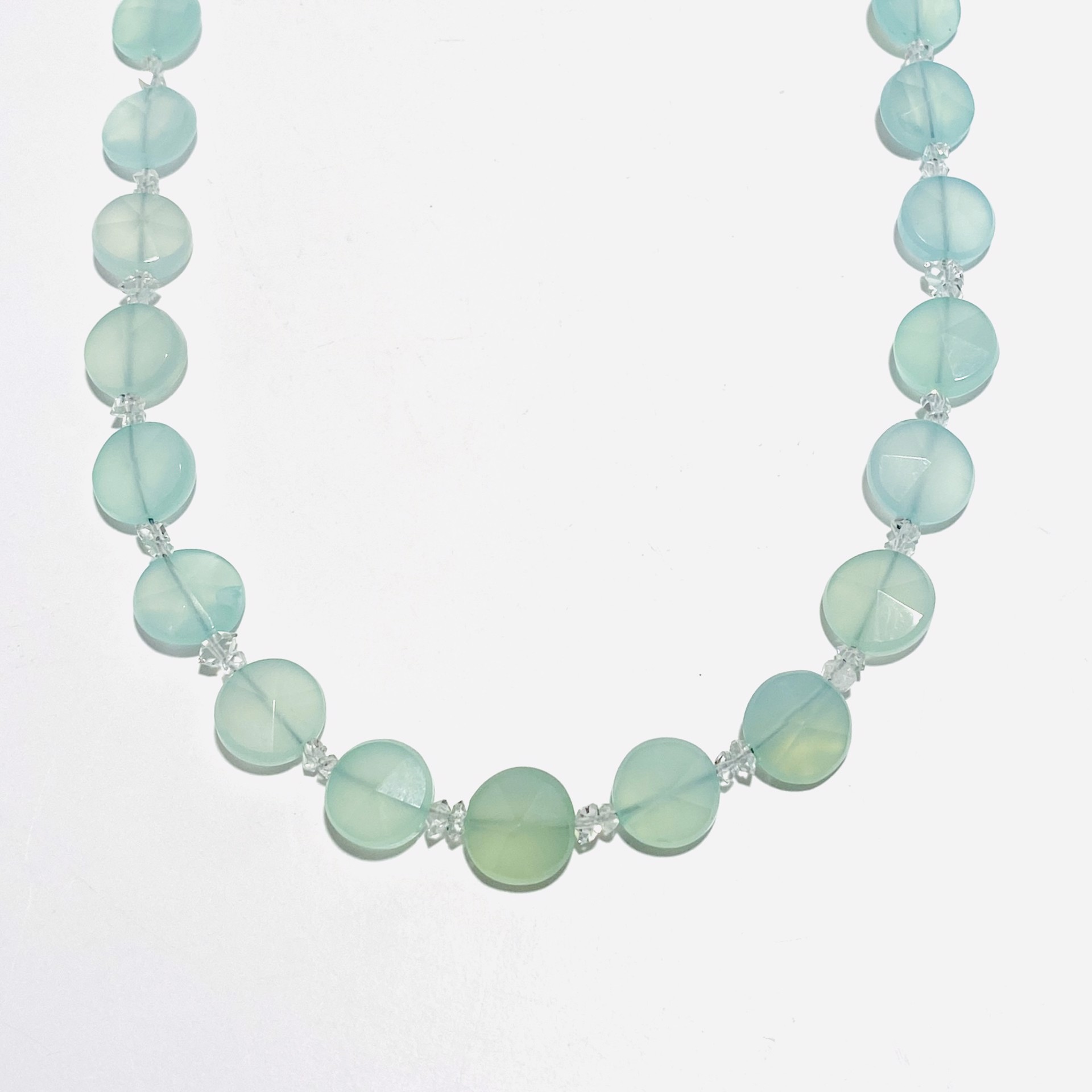 Faceted Round Aqua Chalcedony Herkimer Diamond Necklace by Nance Trueworthy