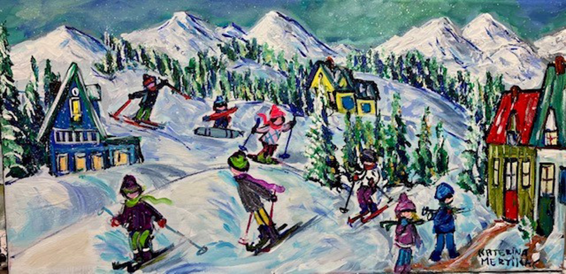 Skiers Delight  (including frame) by Katerina Mertikas