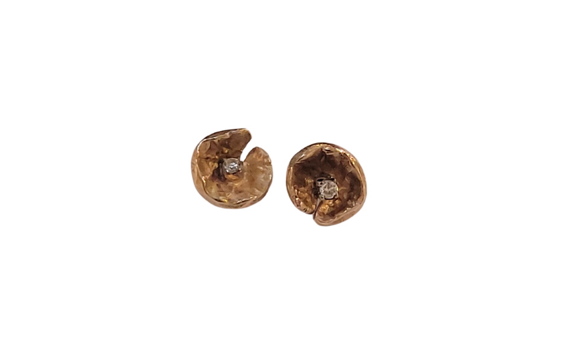 Earrings - Tiny Poppy Flowers 14k Gold and Diamond by Pattie Parkhurst