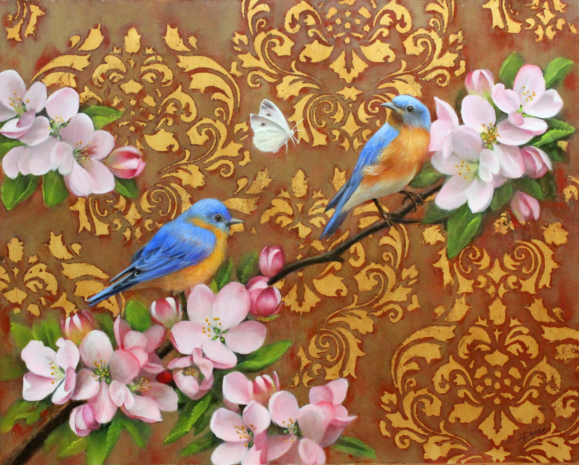 Bluebirds and Blossoms by Loretta Fasan
