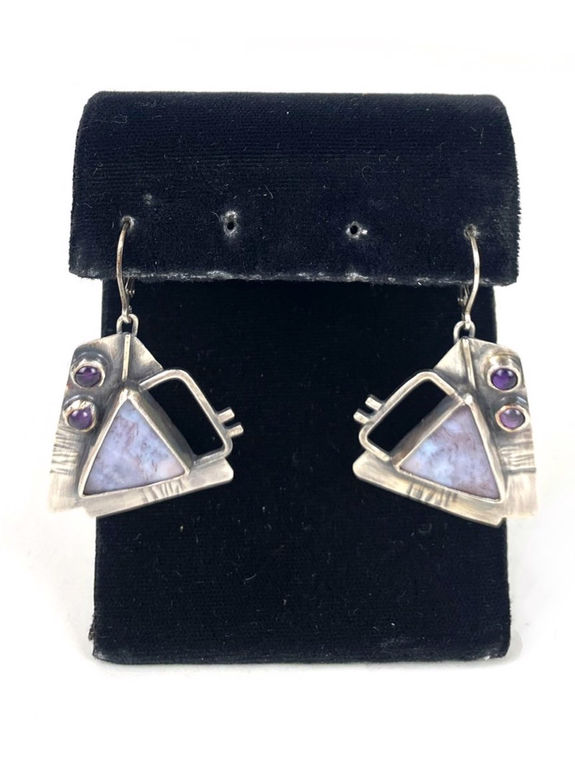 Agate, Amethyst and Sterling Silver Earrings by Anne Rob