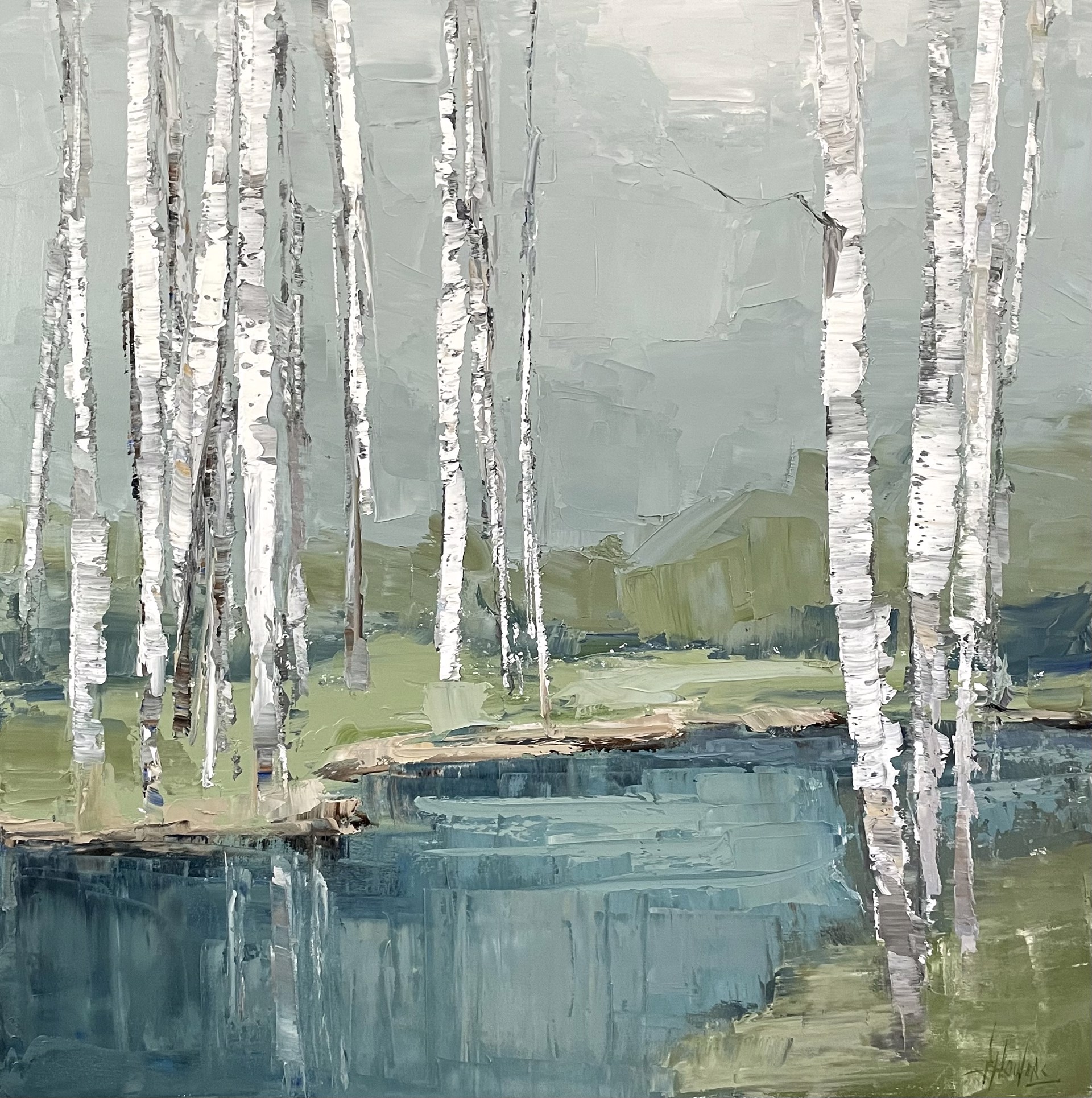 Birch And Stream- ON HOLD by Barbara Flowers