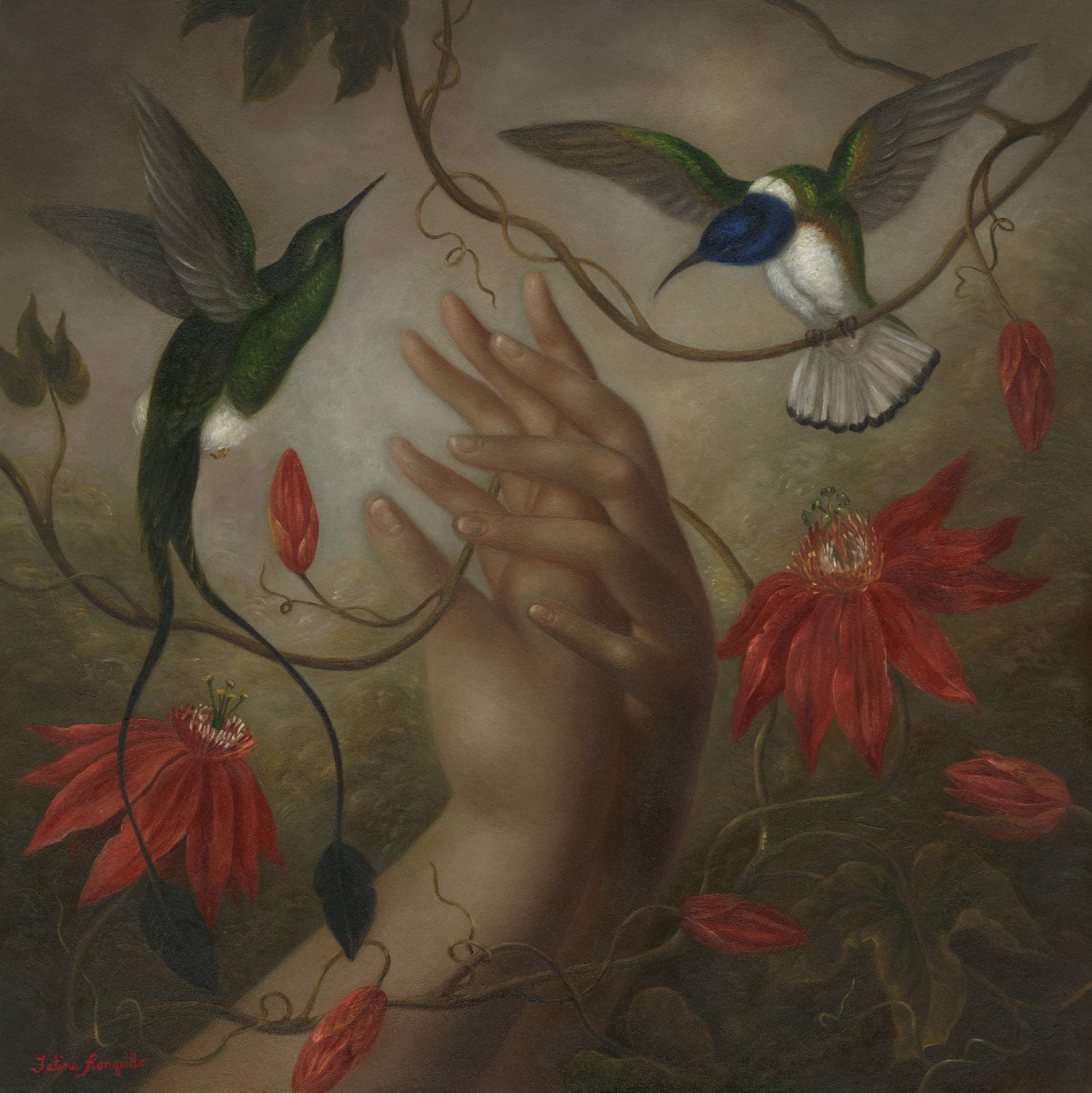 Clasped Hands with Hummingbirds by Fatima Ronquillo