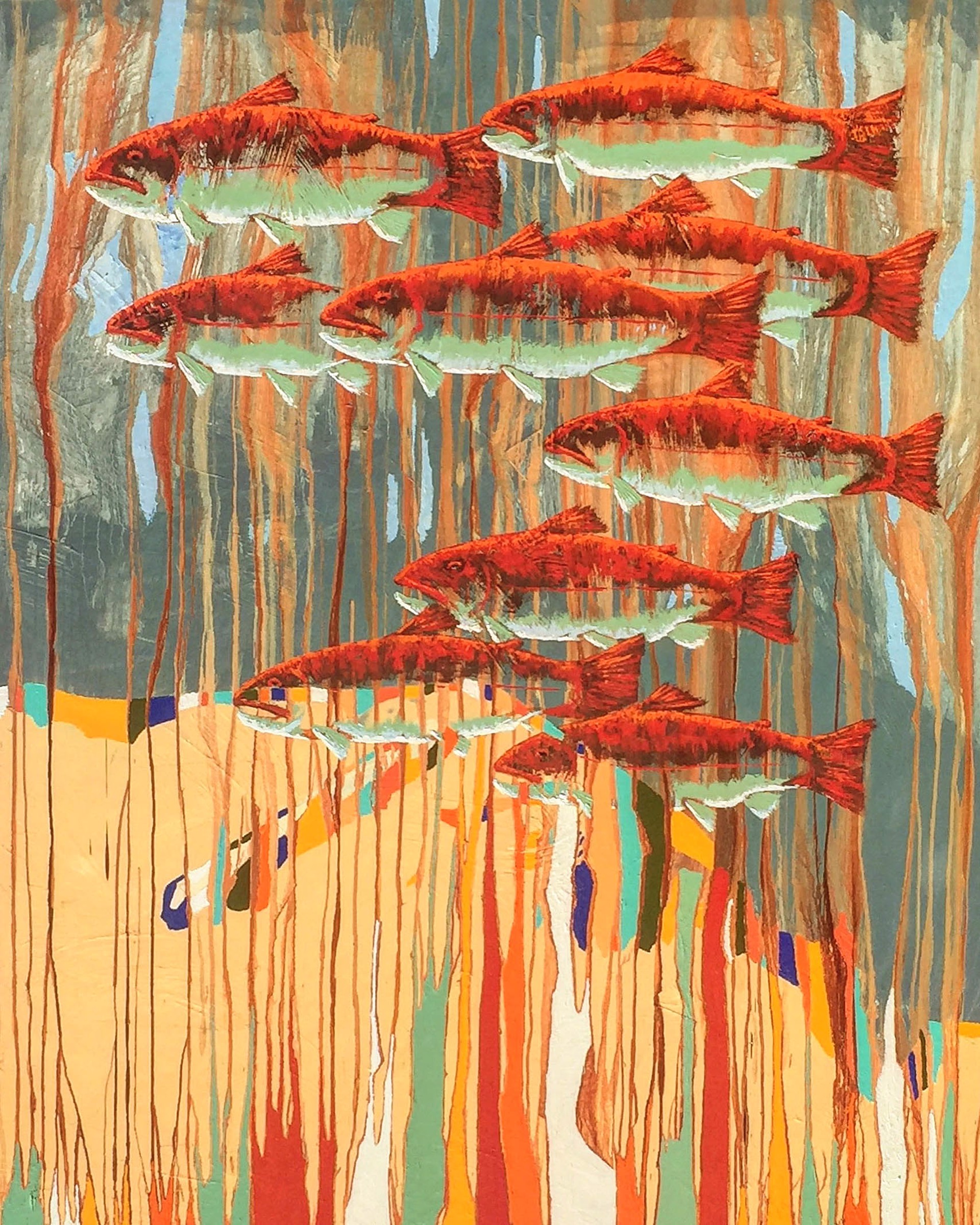 A Contemporary Western Painting Of Trout On An Abstract Background At Gallery Wild