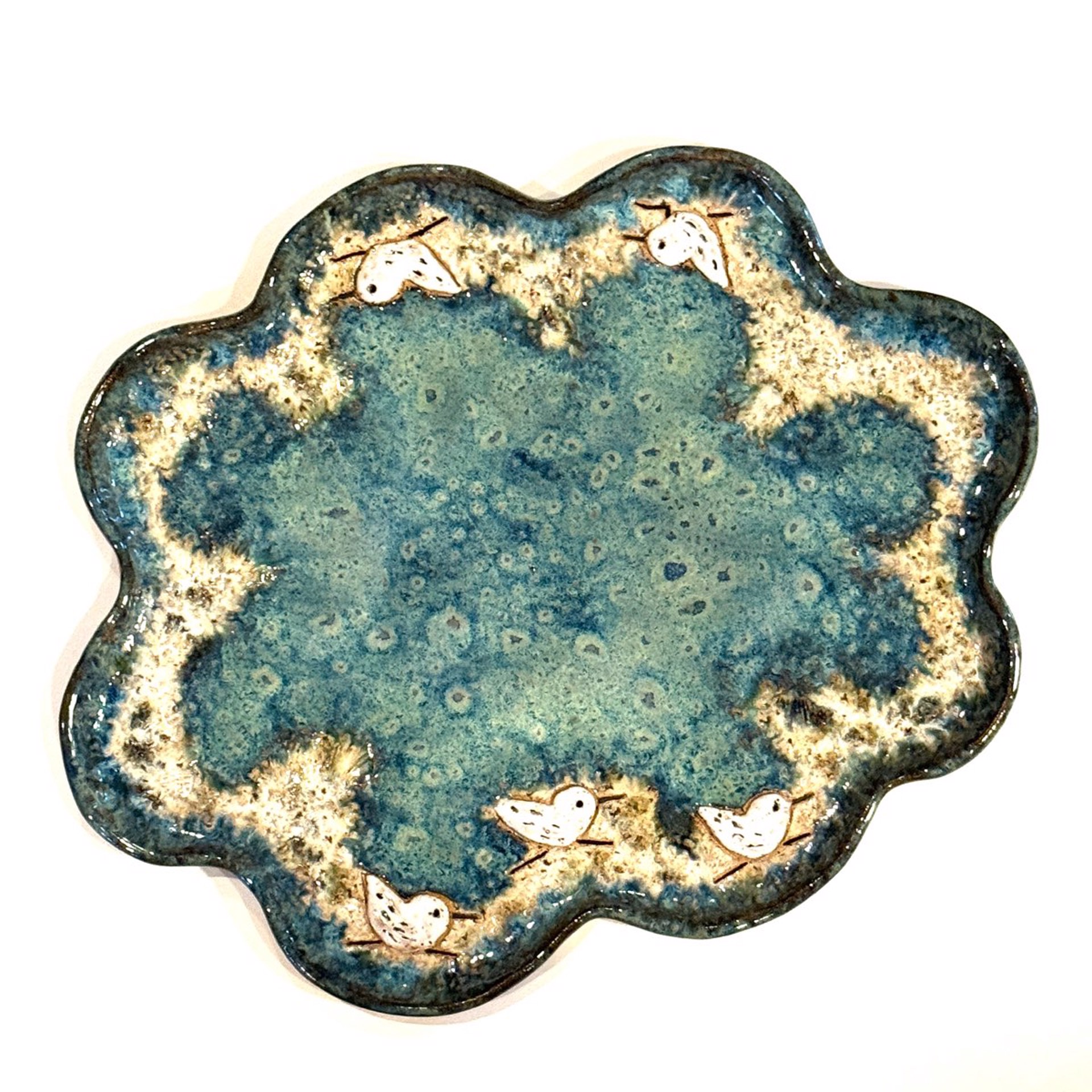 Platter with Five Sandpipers (Blue Glaze) LG23-1150 by Jim & Steffi Logan