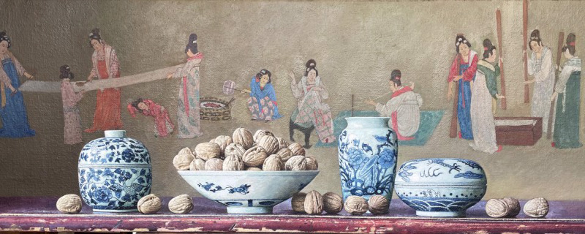Washing Bed Sheet with Walnuts, Tang Dynasty by Yin Yong Chun