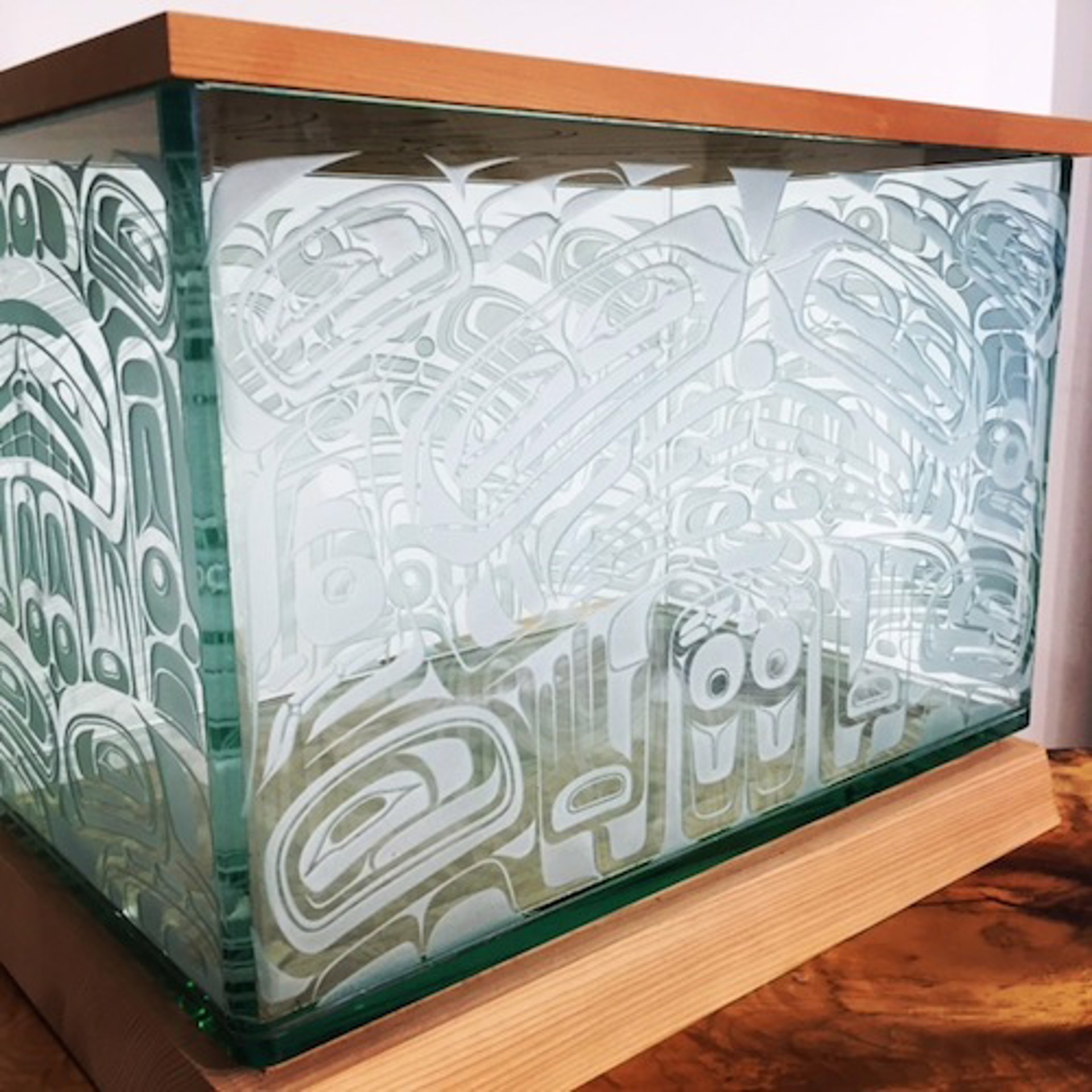 Glass Etched Bent wood Box by Alano Edzerza