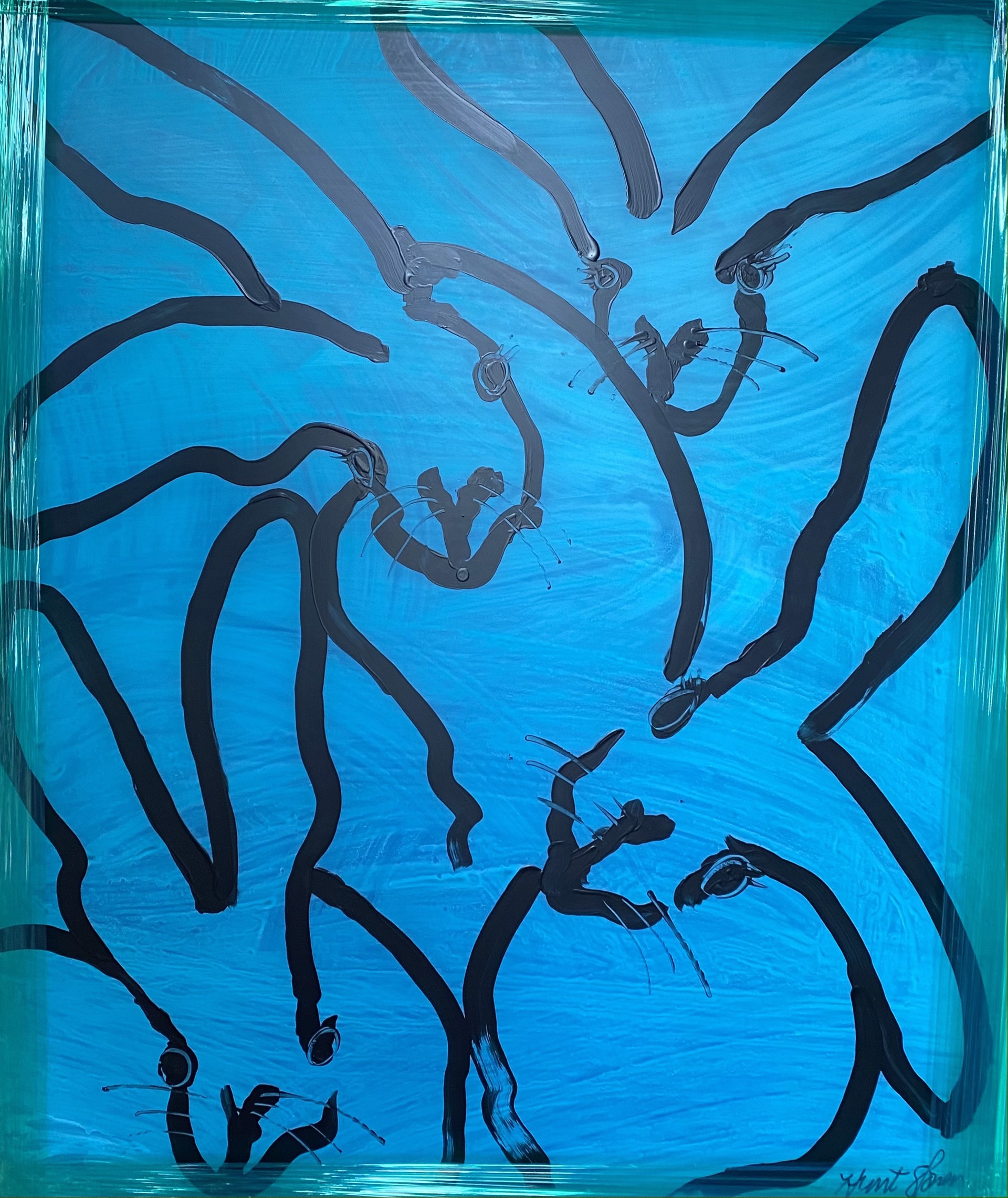 Blue Bunnies (Glow Box) by Hunt Slonem