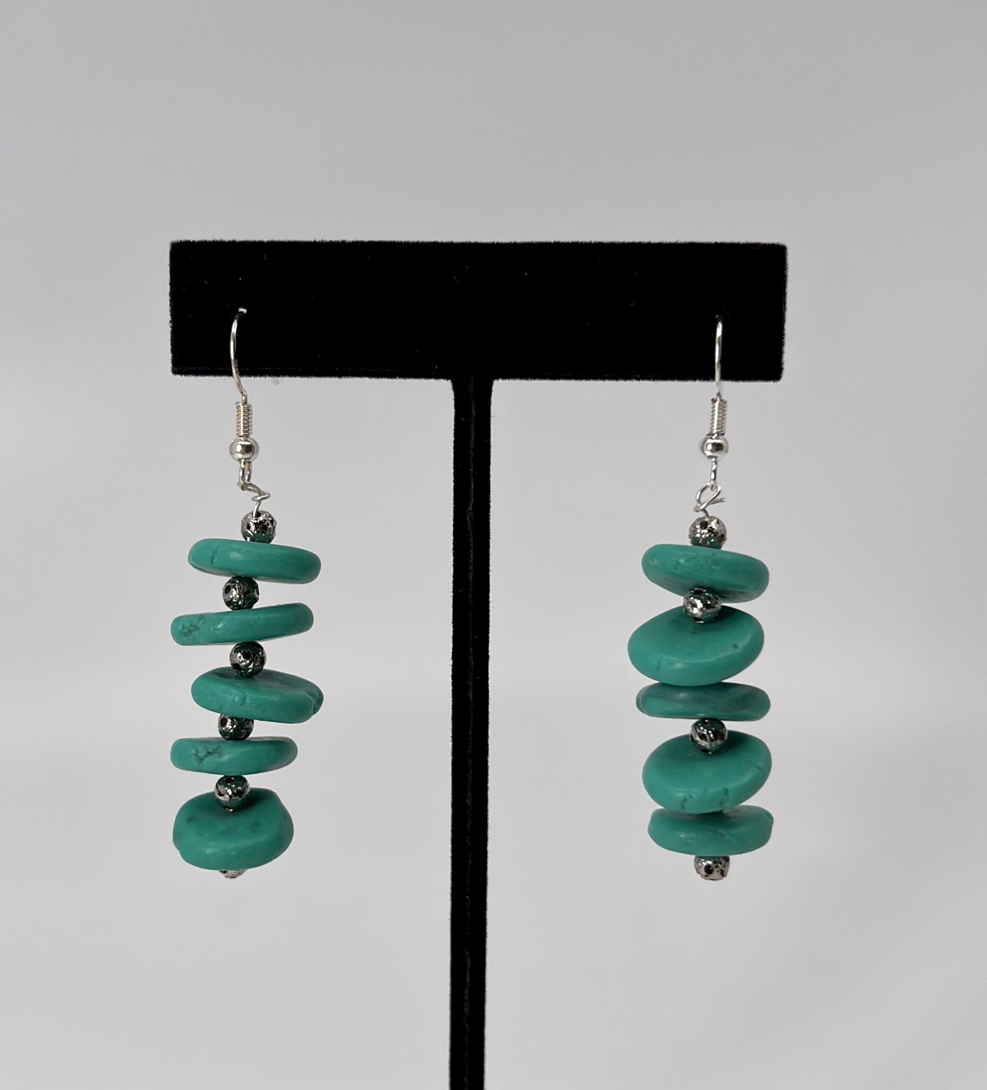 Turquoise Earrings with Filigree Silver Beads by Gina Caruso