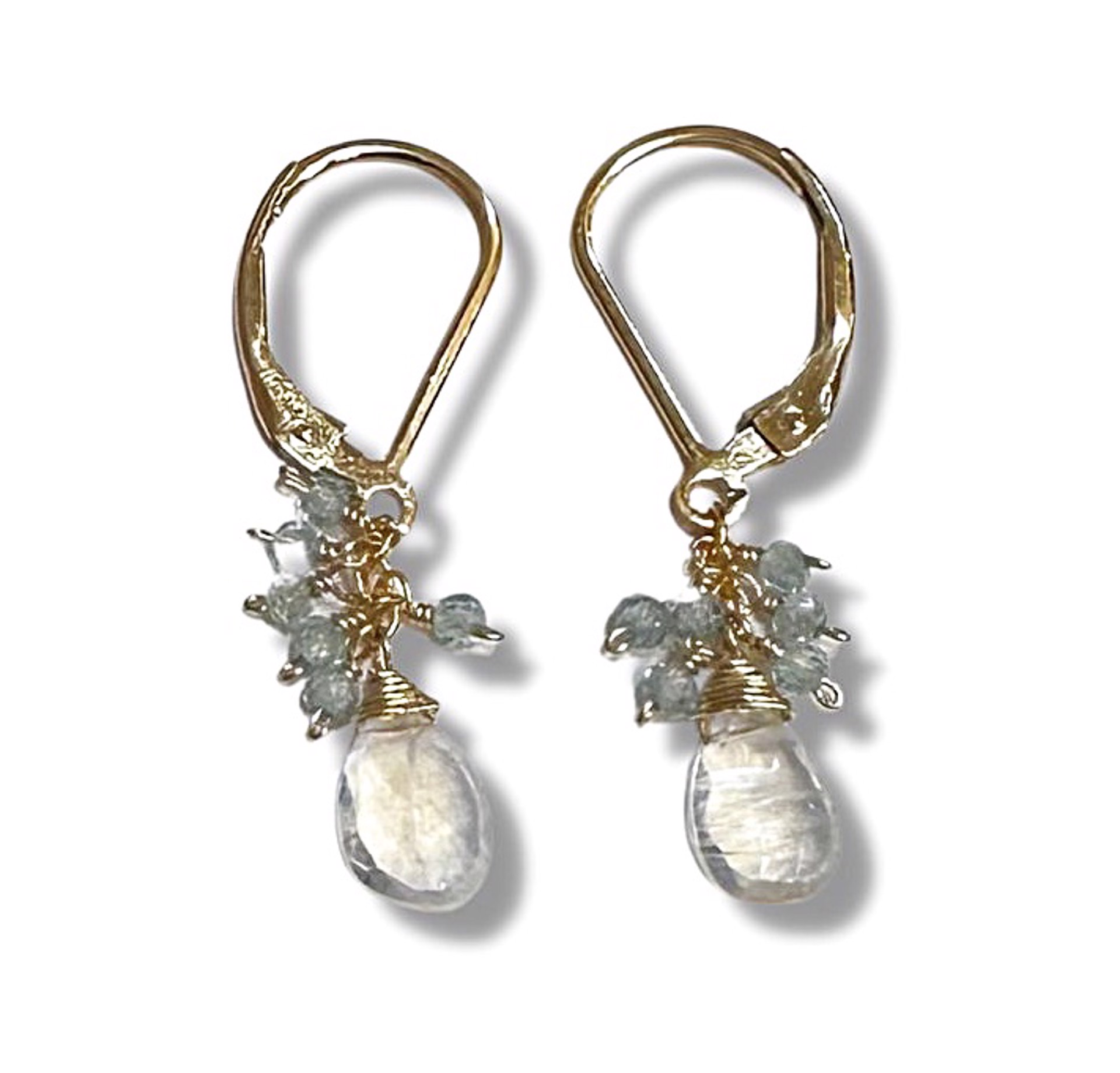 Earrings - Blue Zircon and Moonstone Drop with 14K Gold by Julia Balestracci