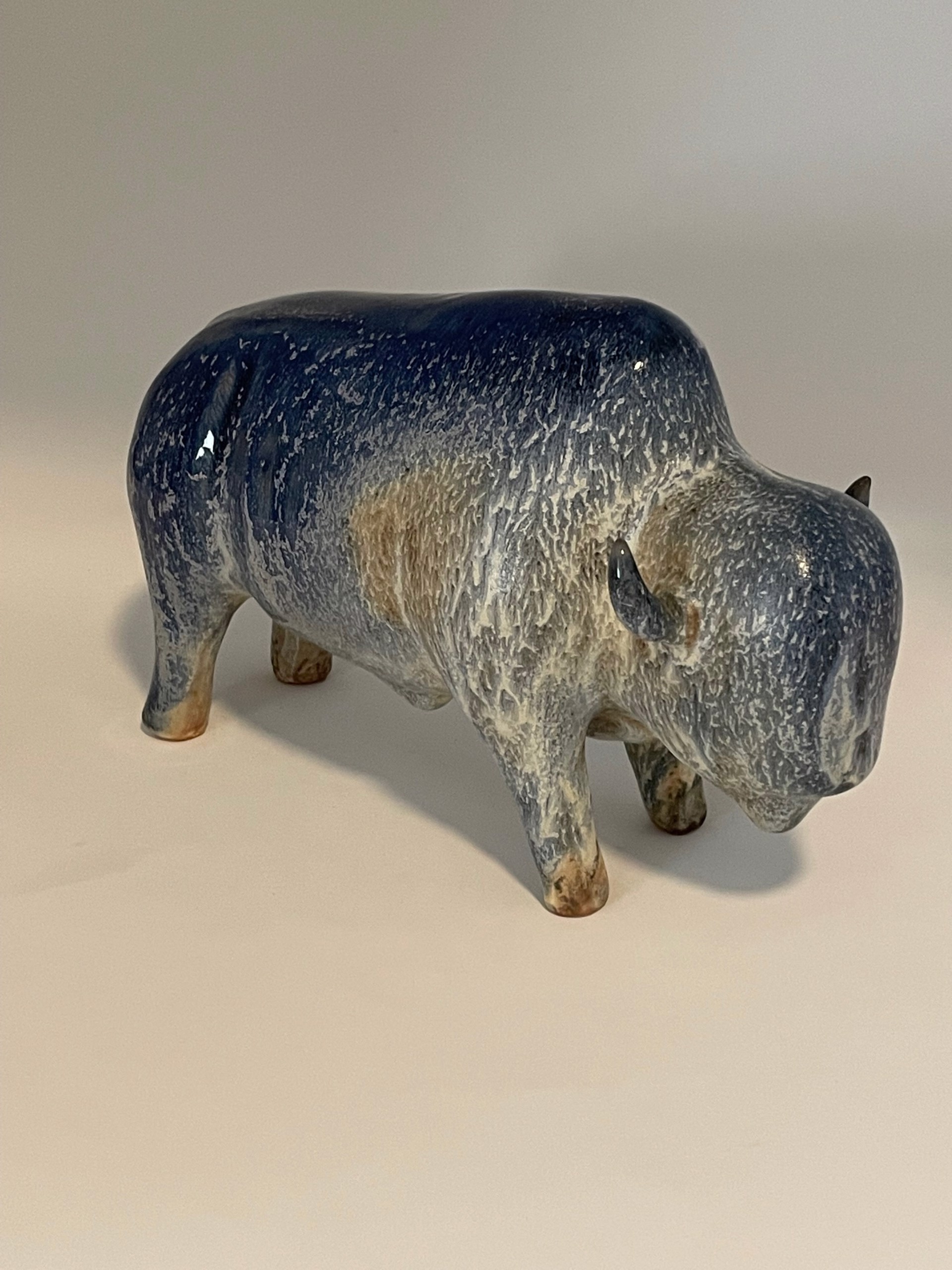 Blue & White Shiny Bison Facing Forward by Brian Horsch