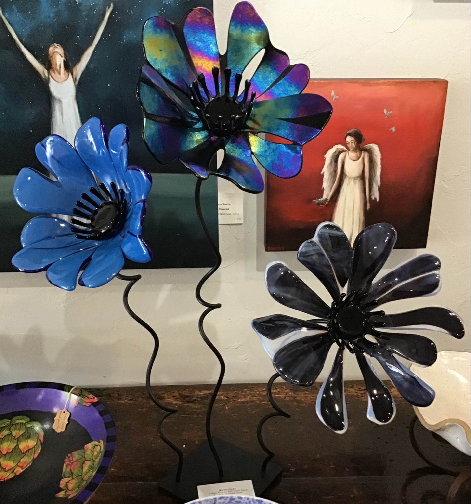 3 Glass Flowers with Metal Stand #2 by Marian Pyron