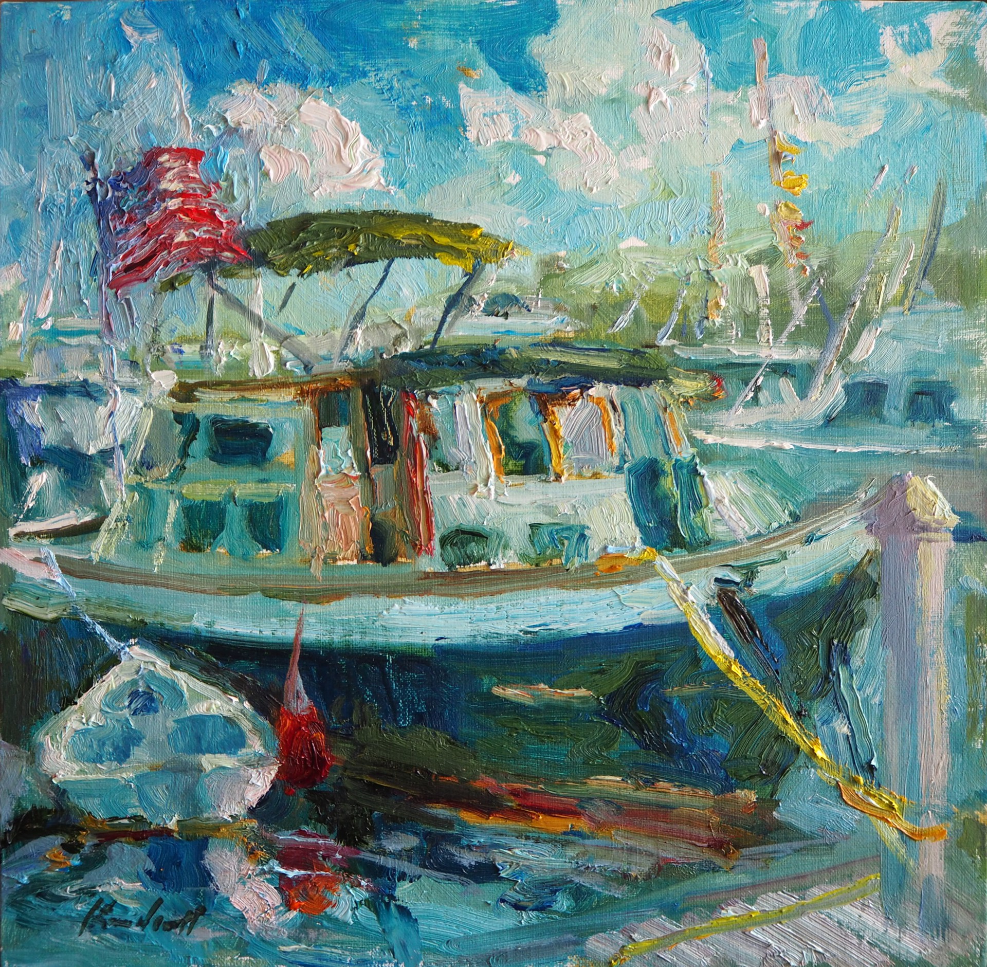 "Trawler in the Keys" original oil painting by Karen Hewitt Hagan