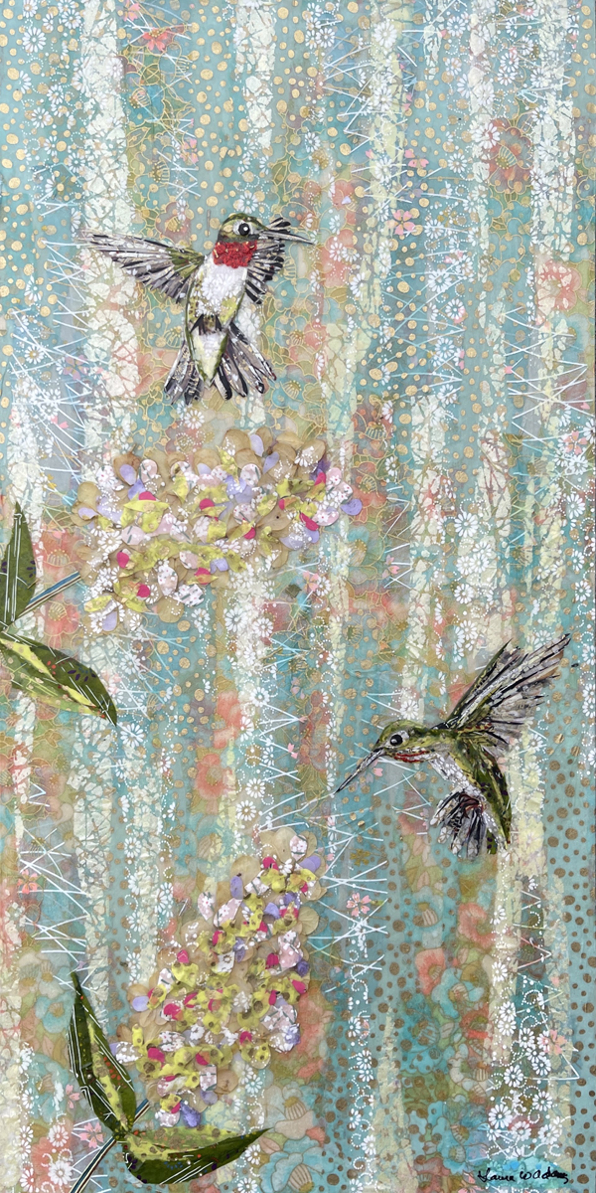 Hummingbirds and Hydrangea I - SOLD! by Laura Adams
