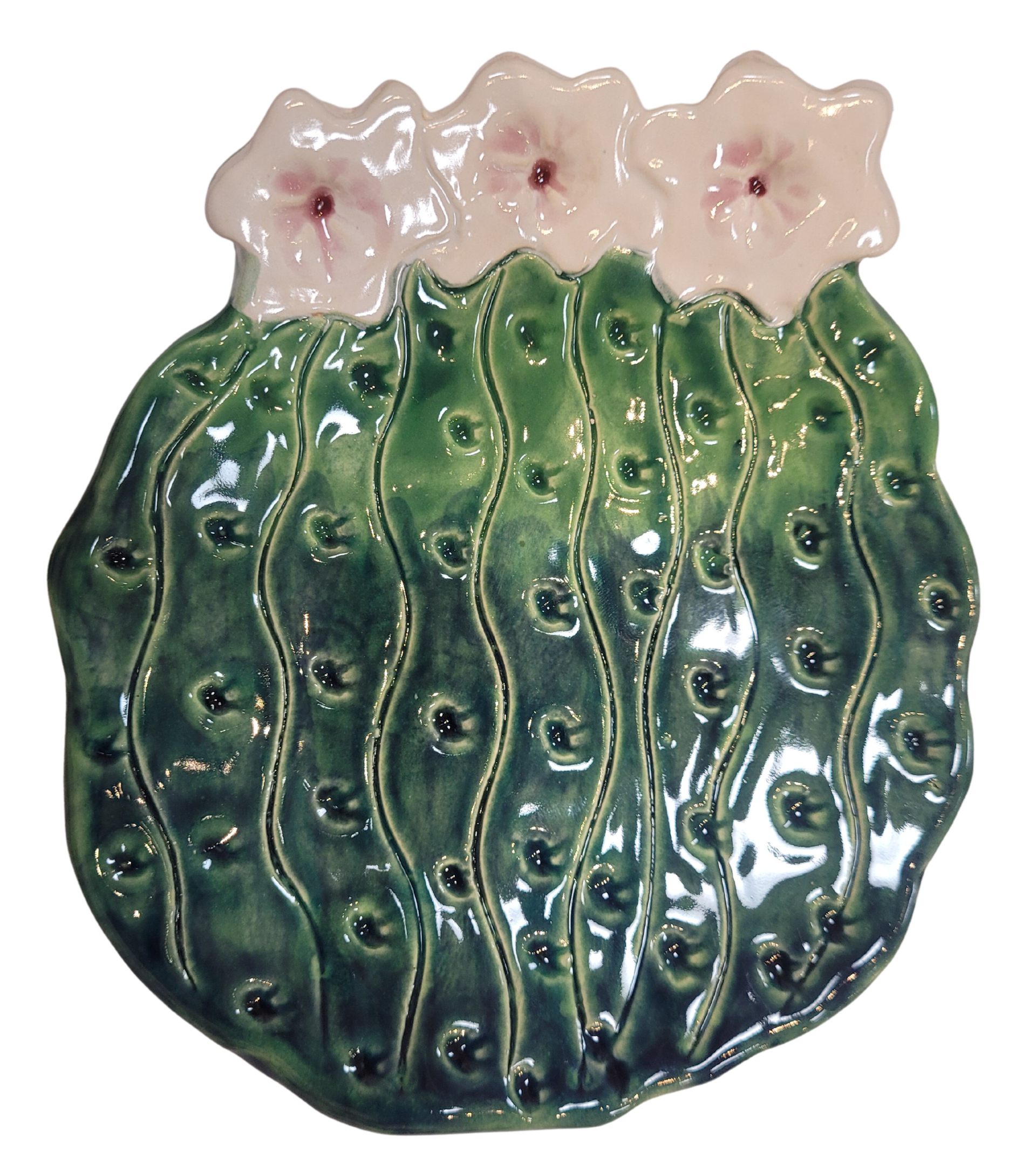 Short Barrel Cactus Spoon Rest -White Flowers by Robin Chlad