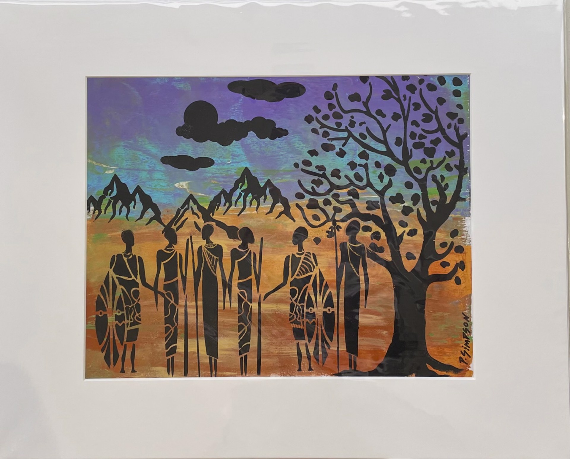Figures with a Tree and Mountains by Patricia Simpson