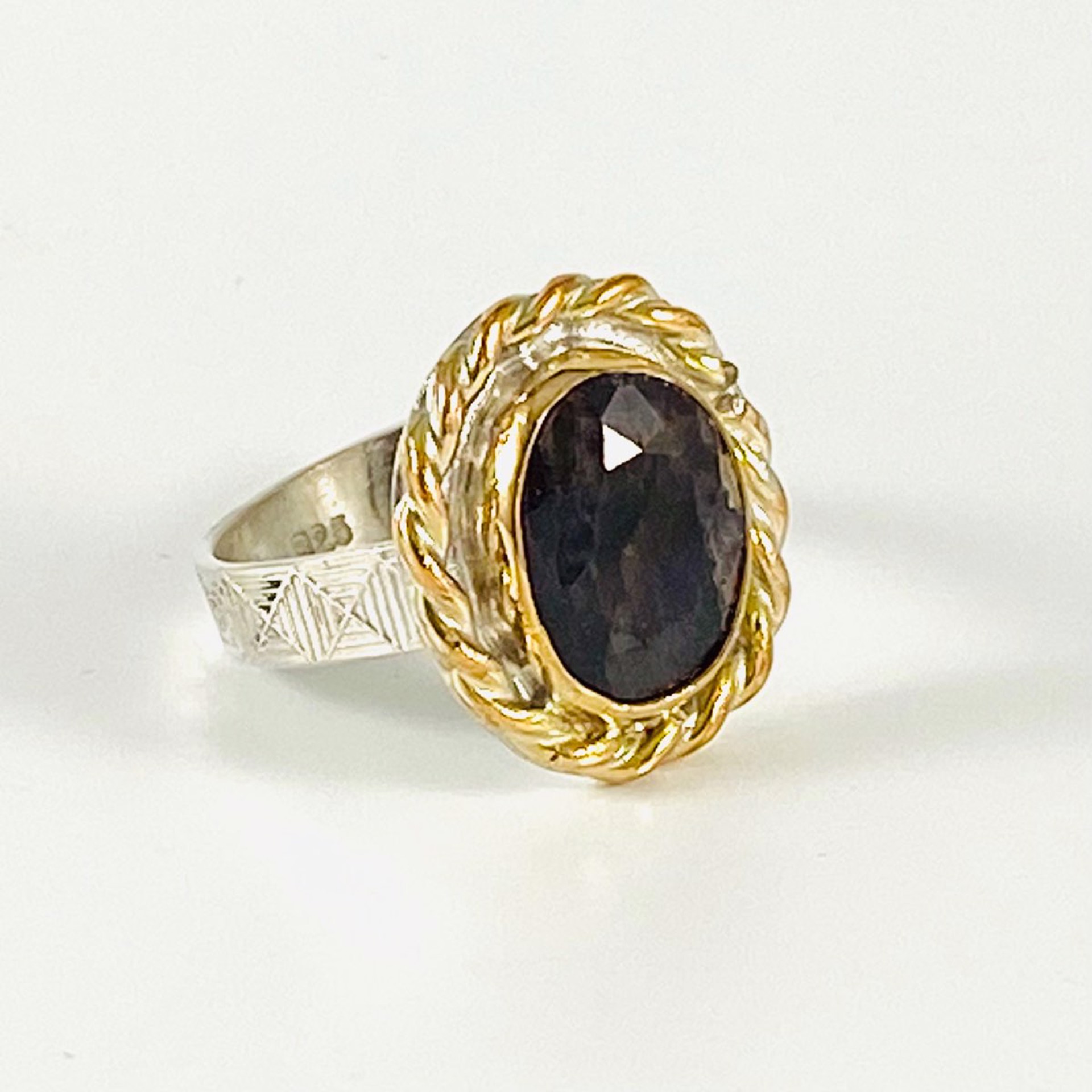 Faceted Sapphire Ring sz8, gf accent AB22-25 by Anne Bivens