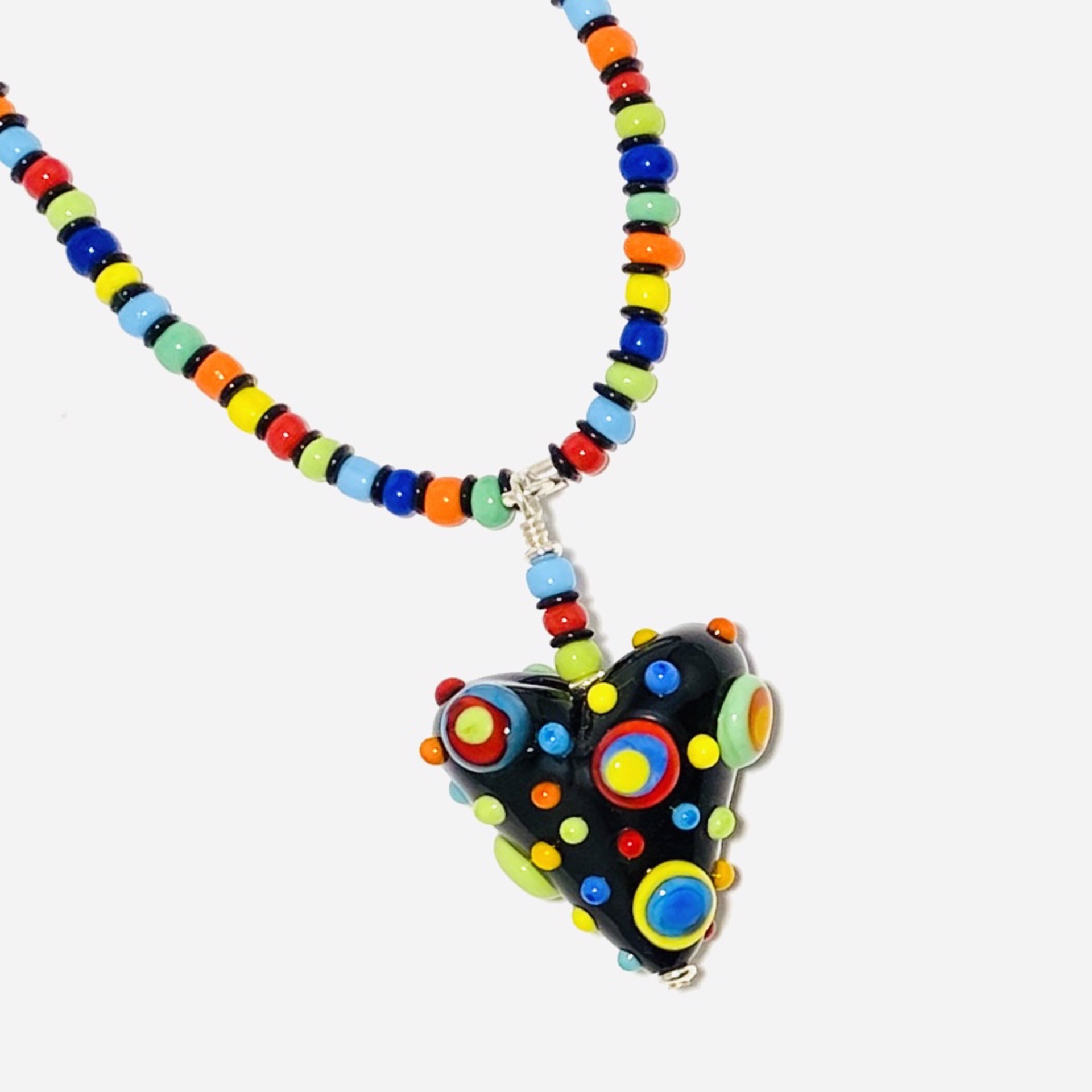 LS23-11A Multicolor Dot Heart on Bead Necklace by Linda Sacra