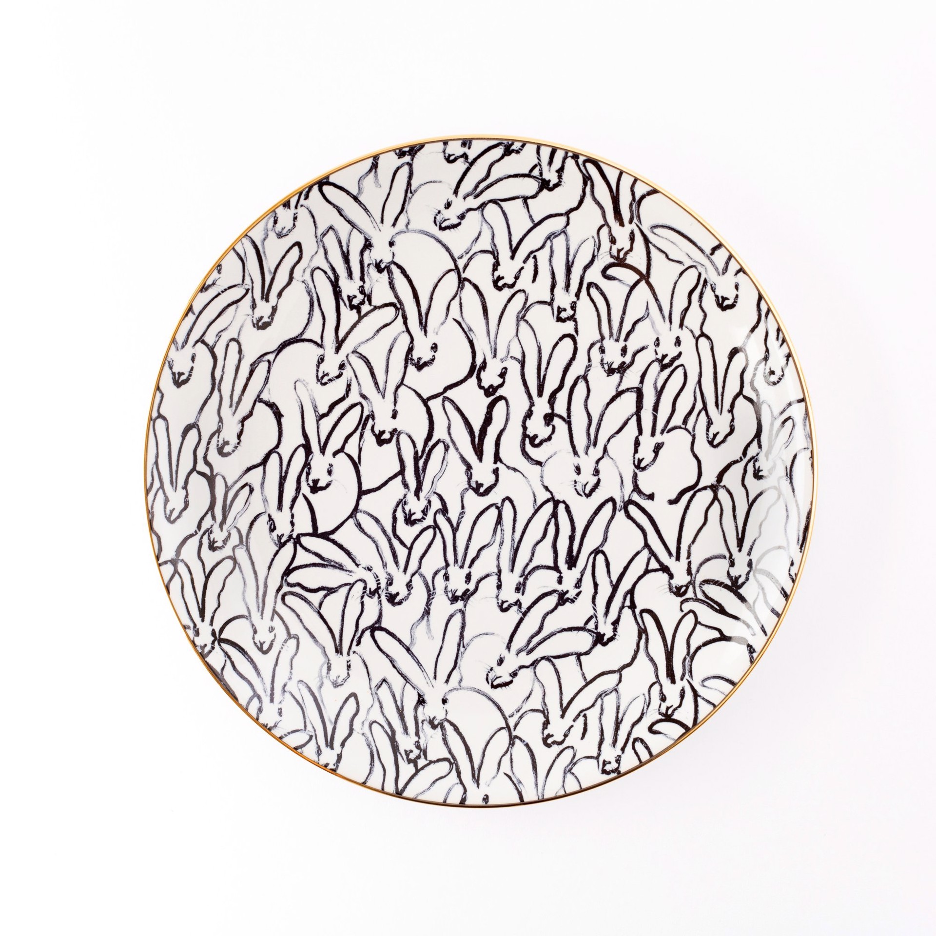 Rabbit Run Salad Plate with Hand-Painted Gold Rim by Hunt Slonem (Hop Up Shop)