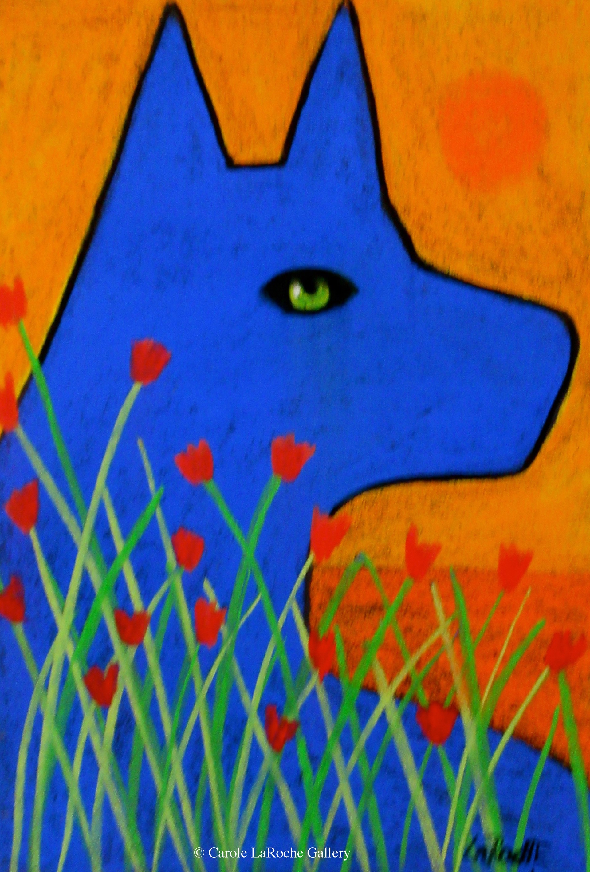 BLUE WOLF AND FLOWERS by Carole LaRoche